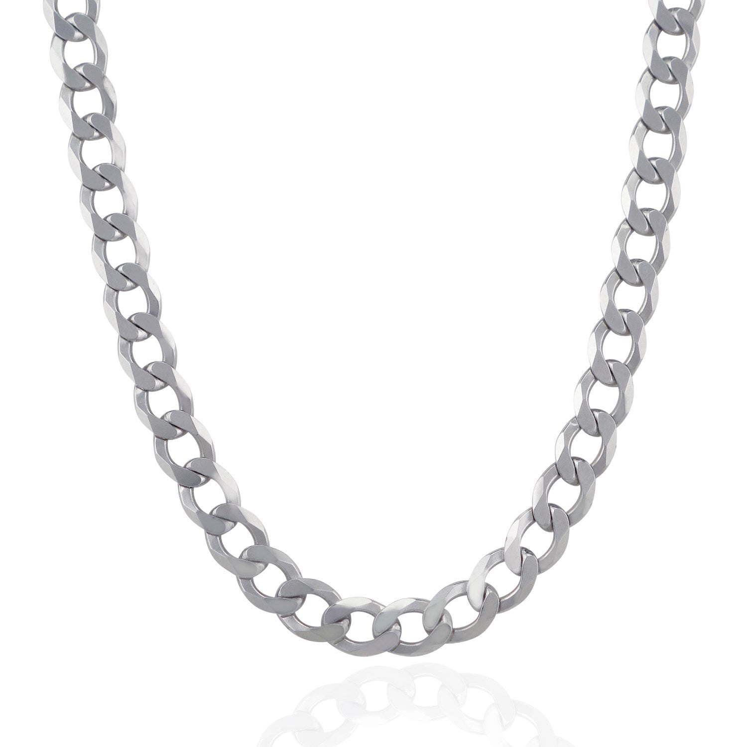 Rhodium-plated sterling silver curb chain with a polished finish.