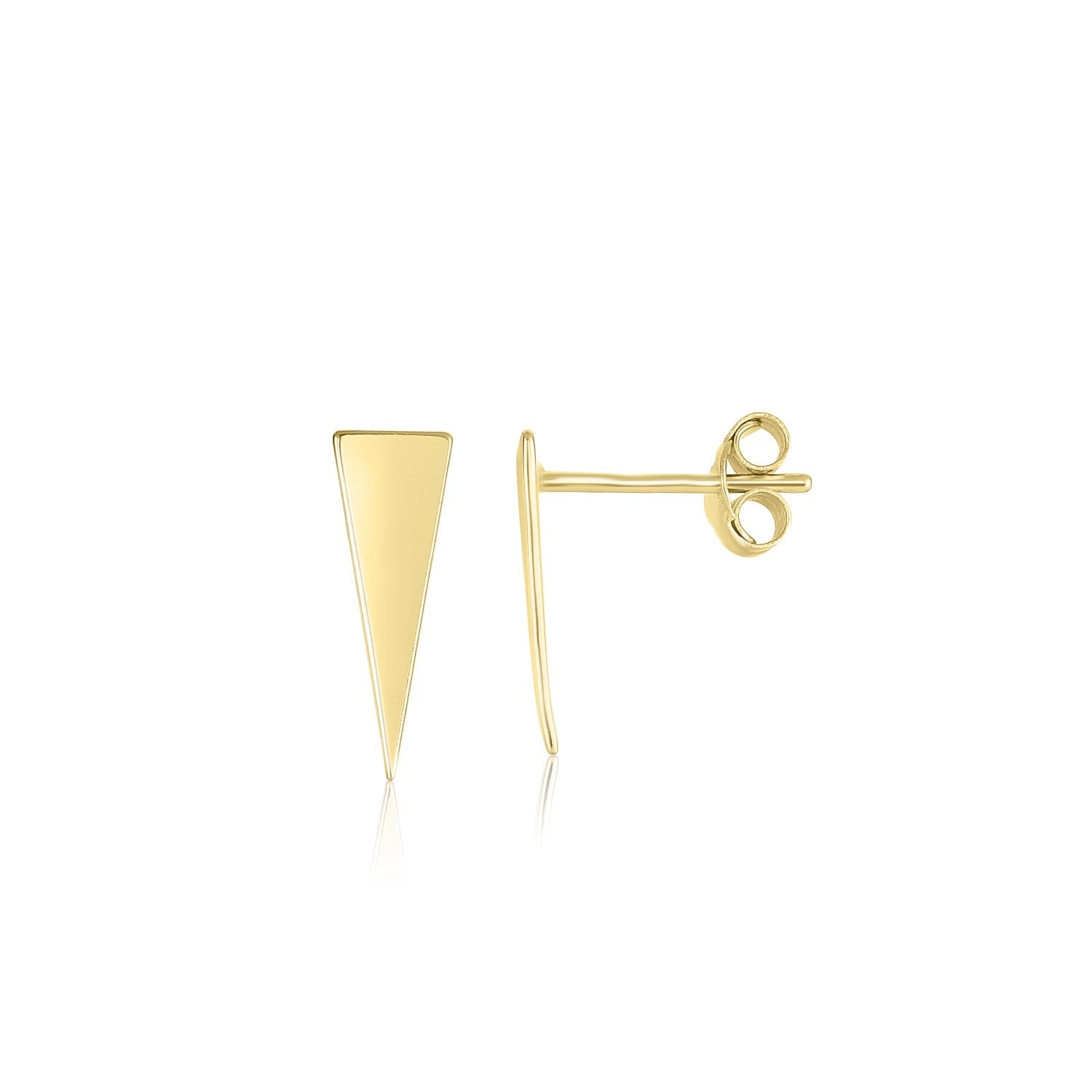 14K yellow gold climber long triangle stud earrings with push backs.