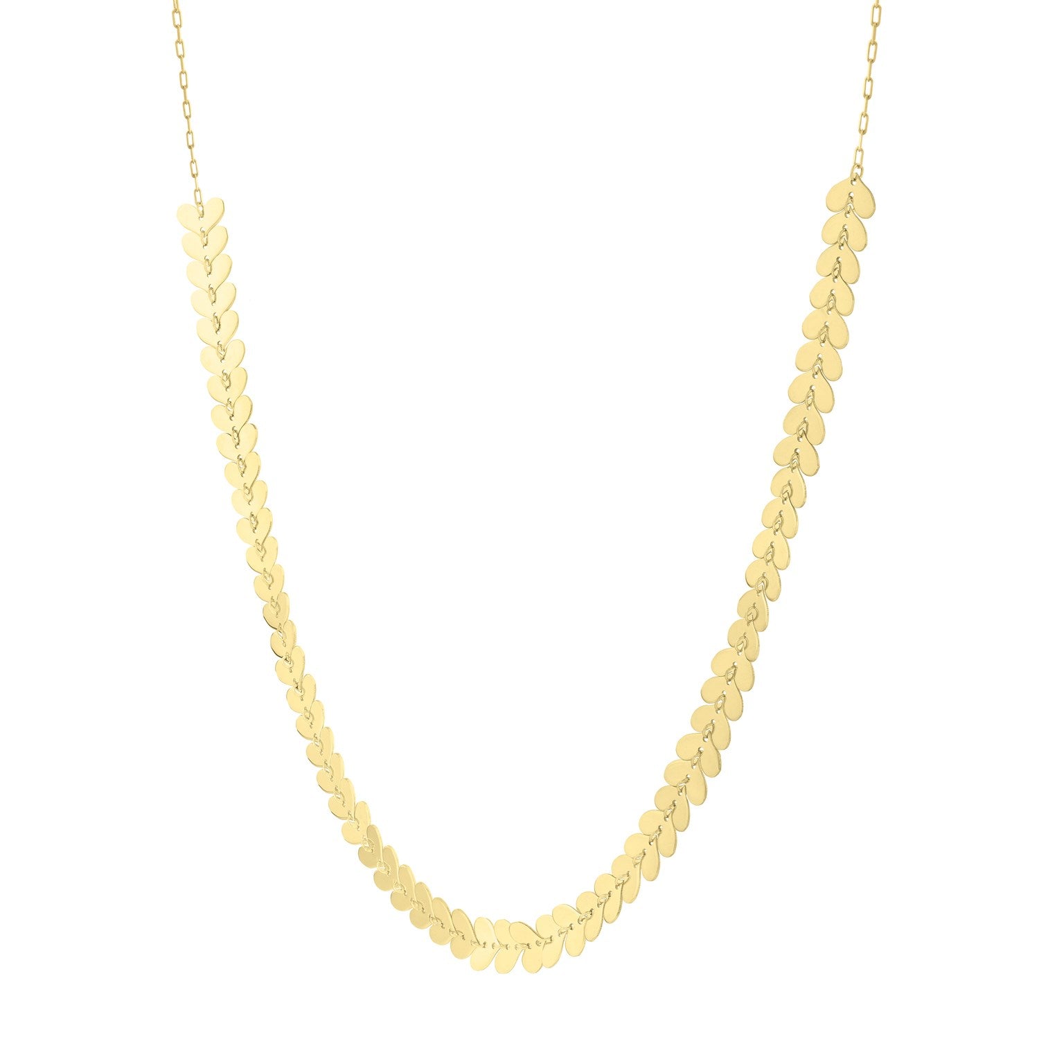 14k yellow gold polished heart link chain necklace.