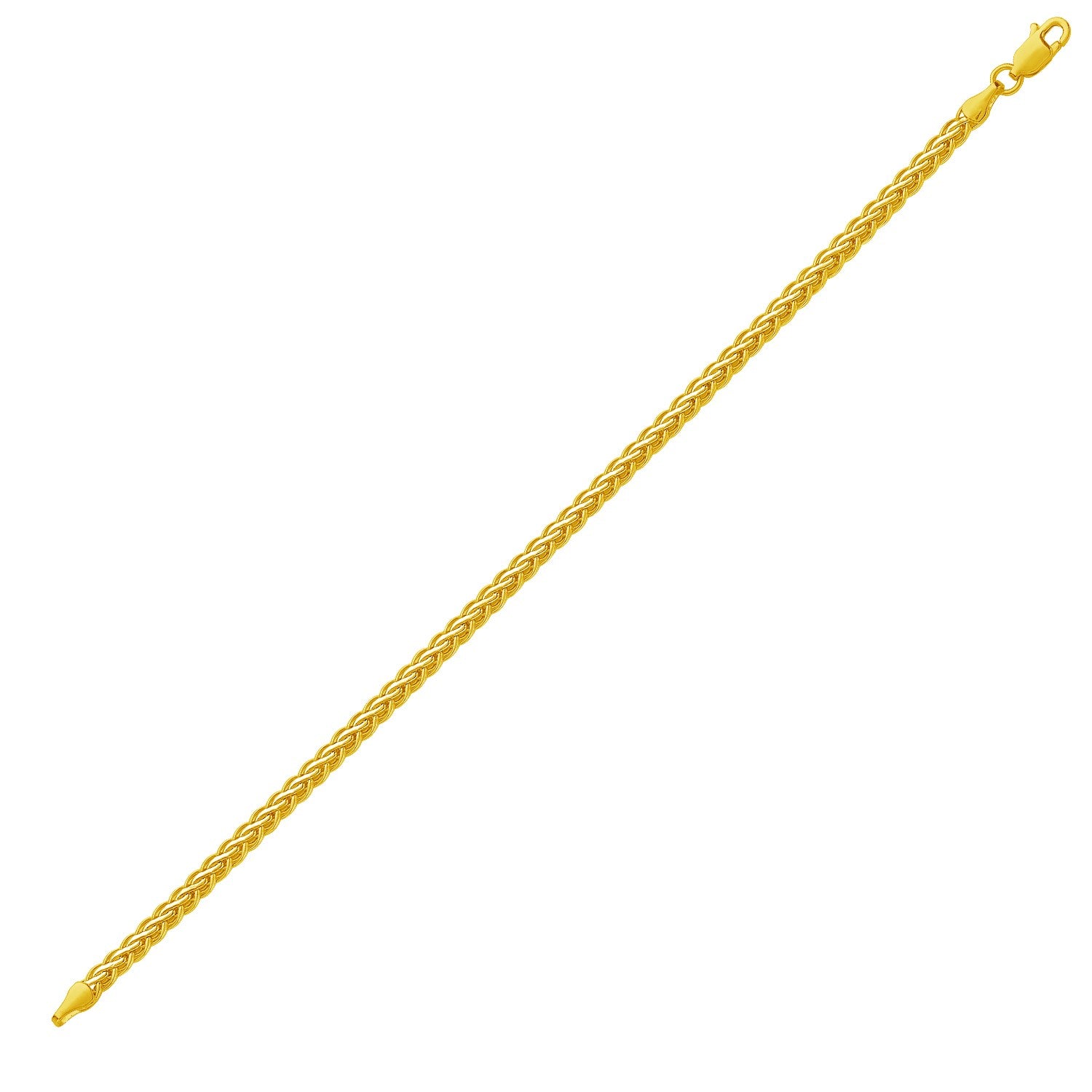Fine wheat chain bracelet in 10k yellow gold with a lobster clasp.