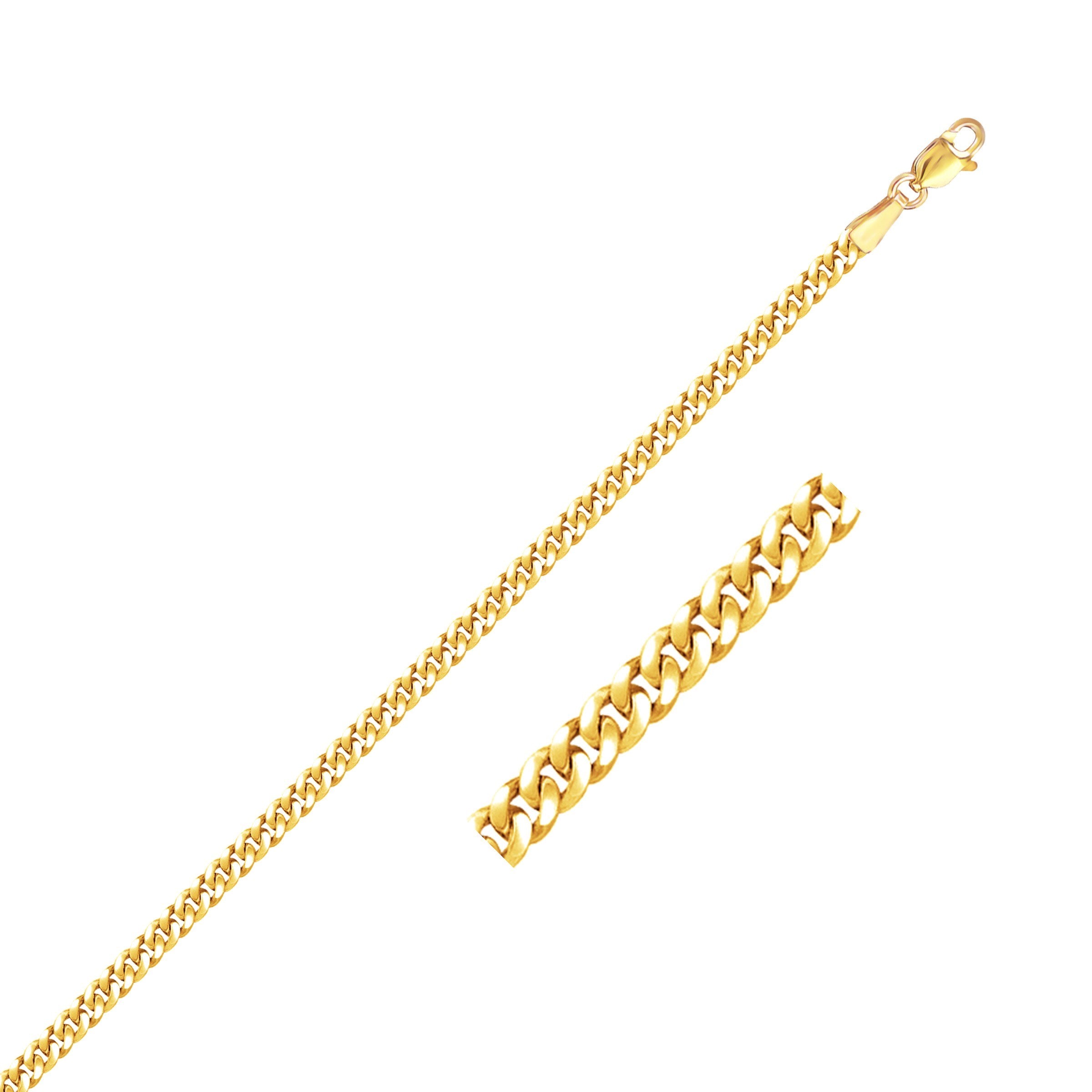 A 3.30mm 14K yellow gold gourmette chain with a lobster clasp.
