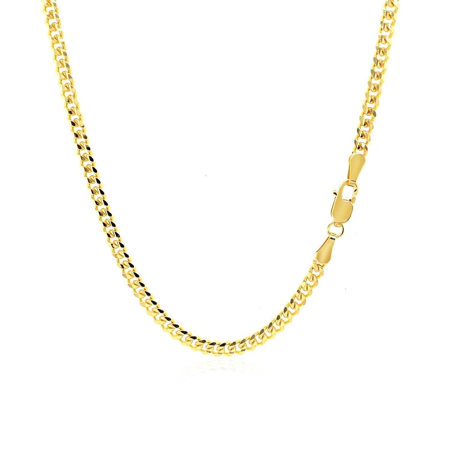 A 3.30mm 14K yellow gold gourmette chain with a lobster clasp.