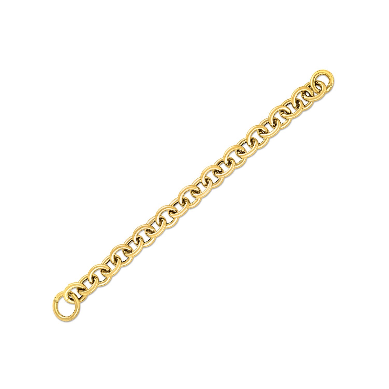 14k yellow gold round link bracelet with a high polish finish.