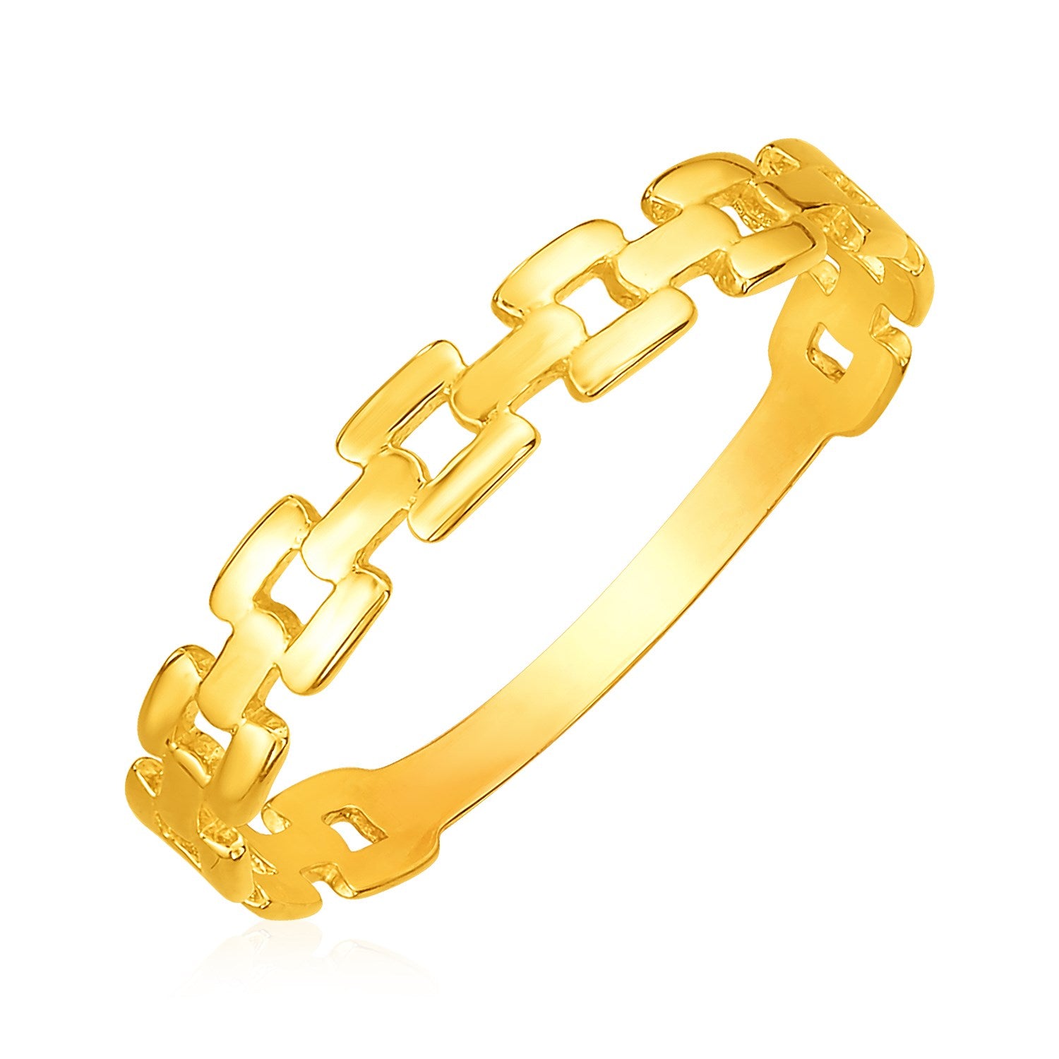 14k yellow gold chain link ring with a polished finish.