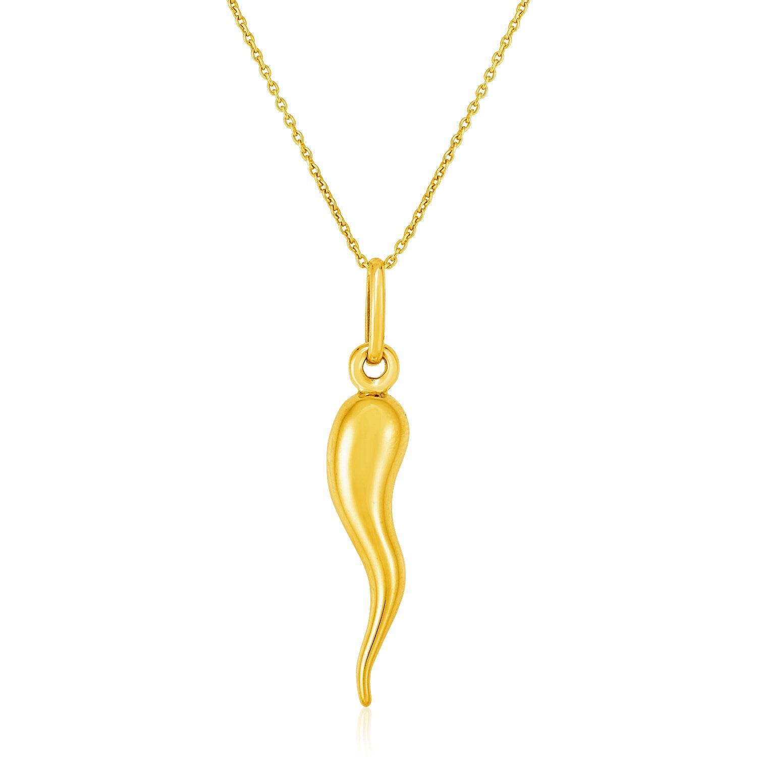 14k yellow gold pendant with a polished abstract swirl on a cable chain.