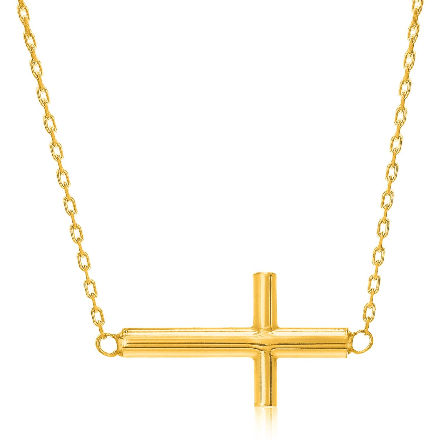 14k yellow gold necklace with a polished horizontal cross design.