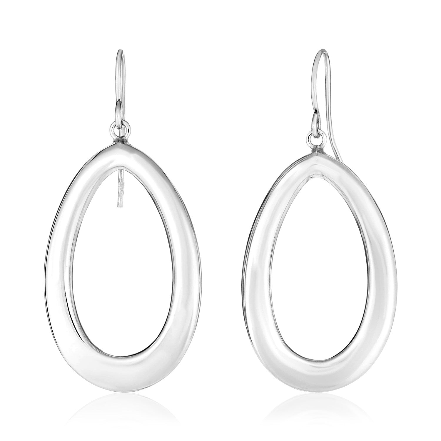 Sterling silver polished puffed teardrop motif dangle earrings with french hook clasps.