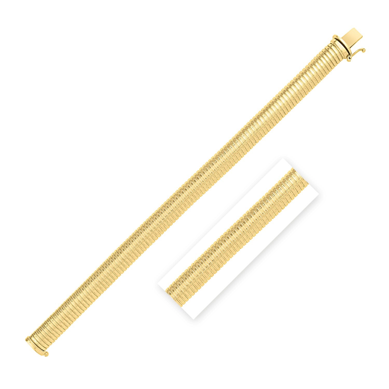 A 14K yellow gold tubogas bracelet with a box clasp.