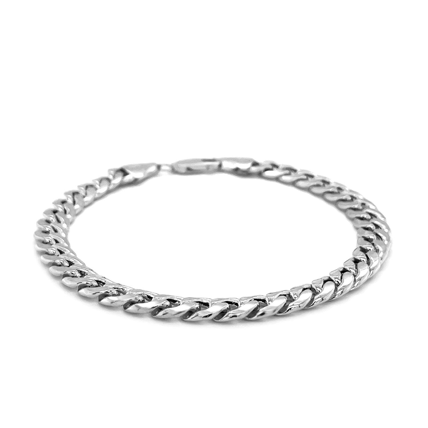 14k white gold Miami Cuban semi-solid bracelet with a lobster clasp.