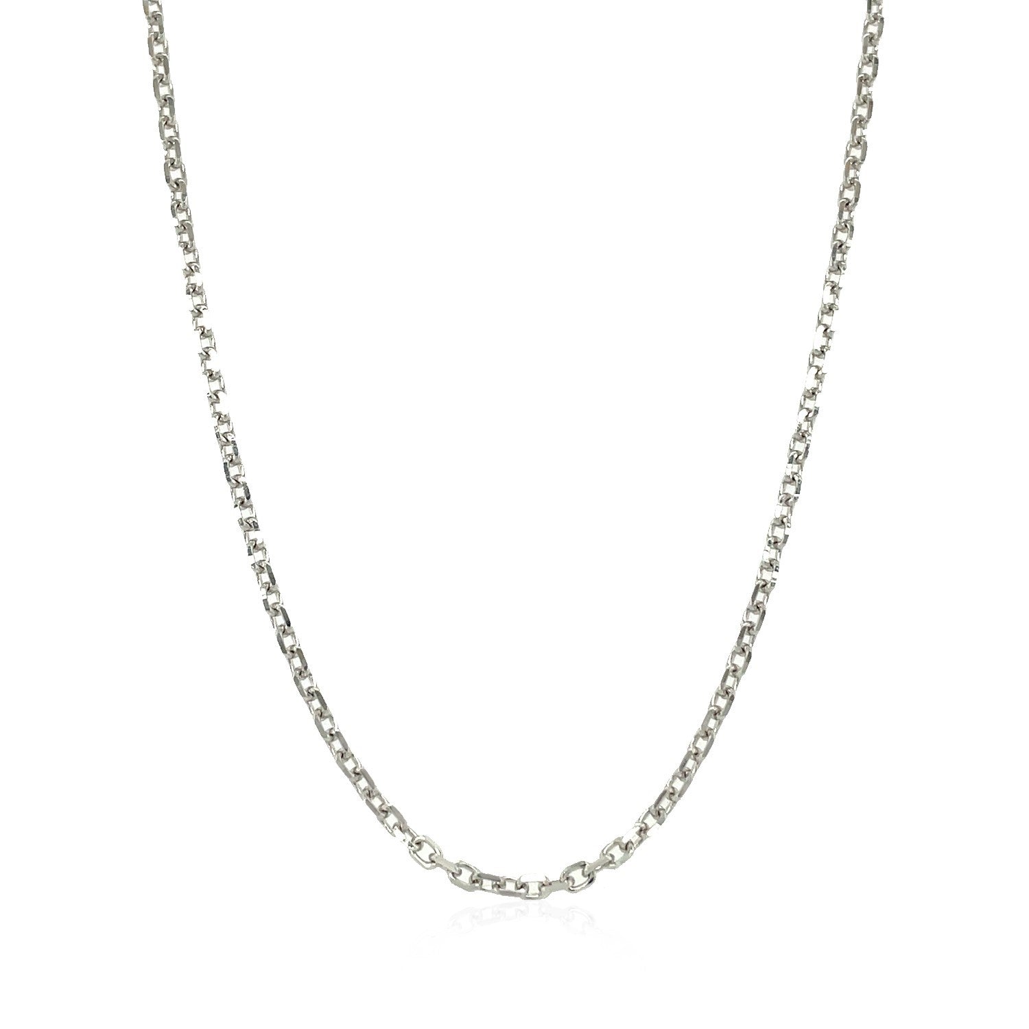 18k white gold diamond cut cable link chain with a lobster clasp.