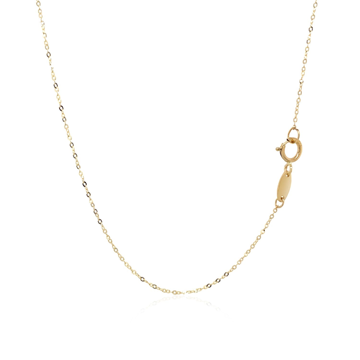 A delicate 14k yellow gold cable chain with a spring ring clasp.
