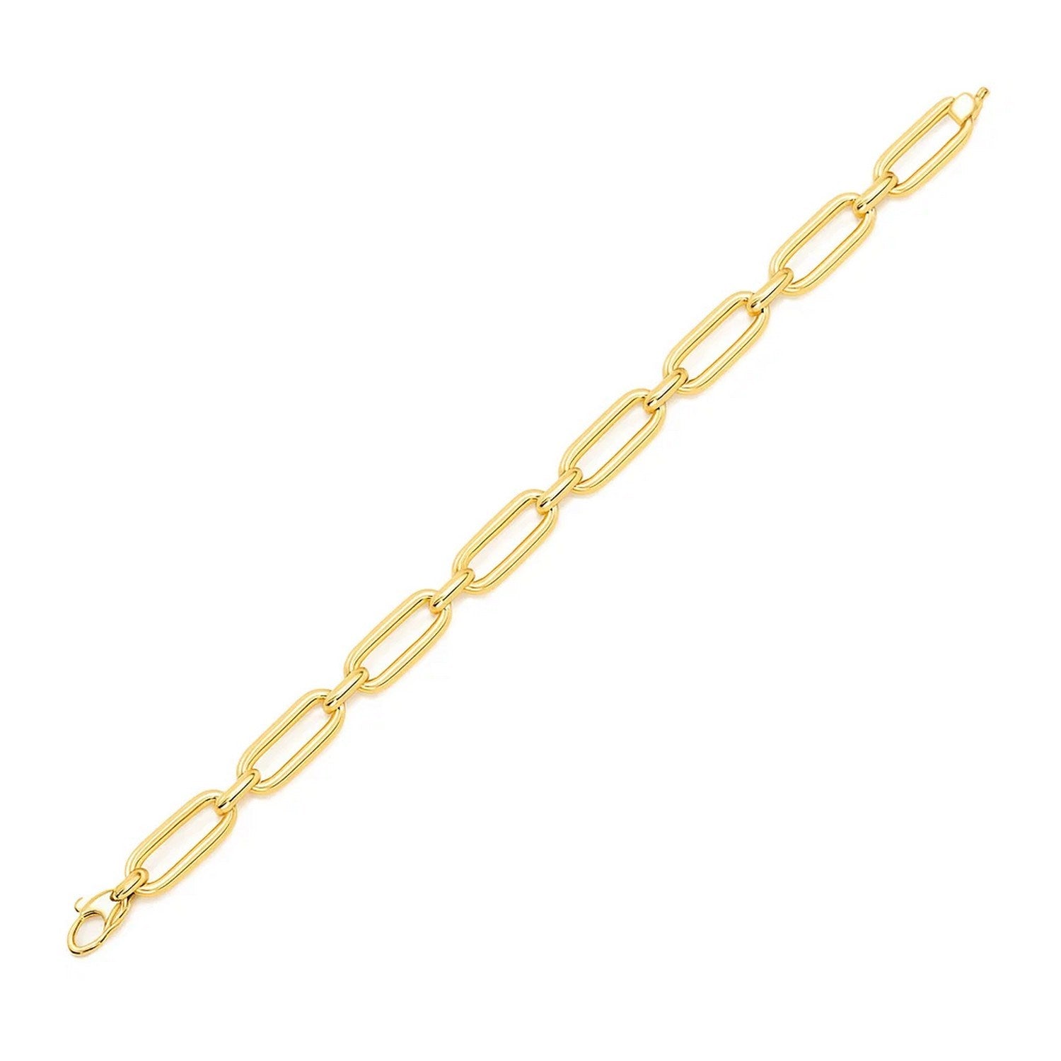 14k yellow gold Bombay paperclip chain bracelet with a lobster clasp.