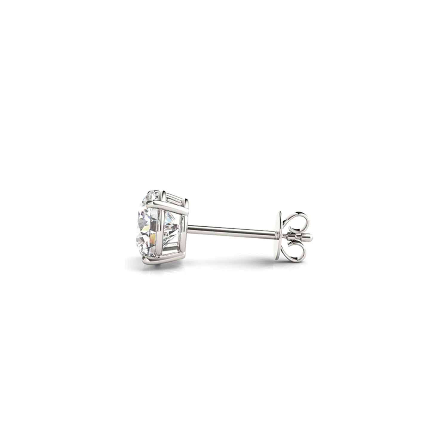 A single round lab-grown diamond stud earring in a four-prong setting with a push back.
