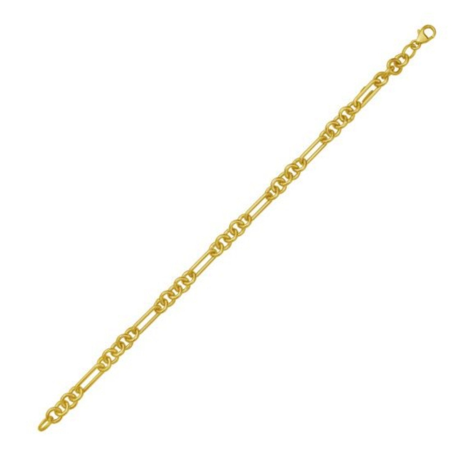 14K yellow gold five and one paperclip link chain bracelet with a lobster clasp.