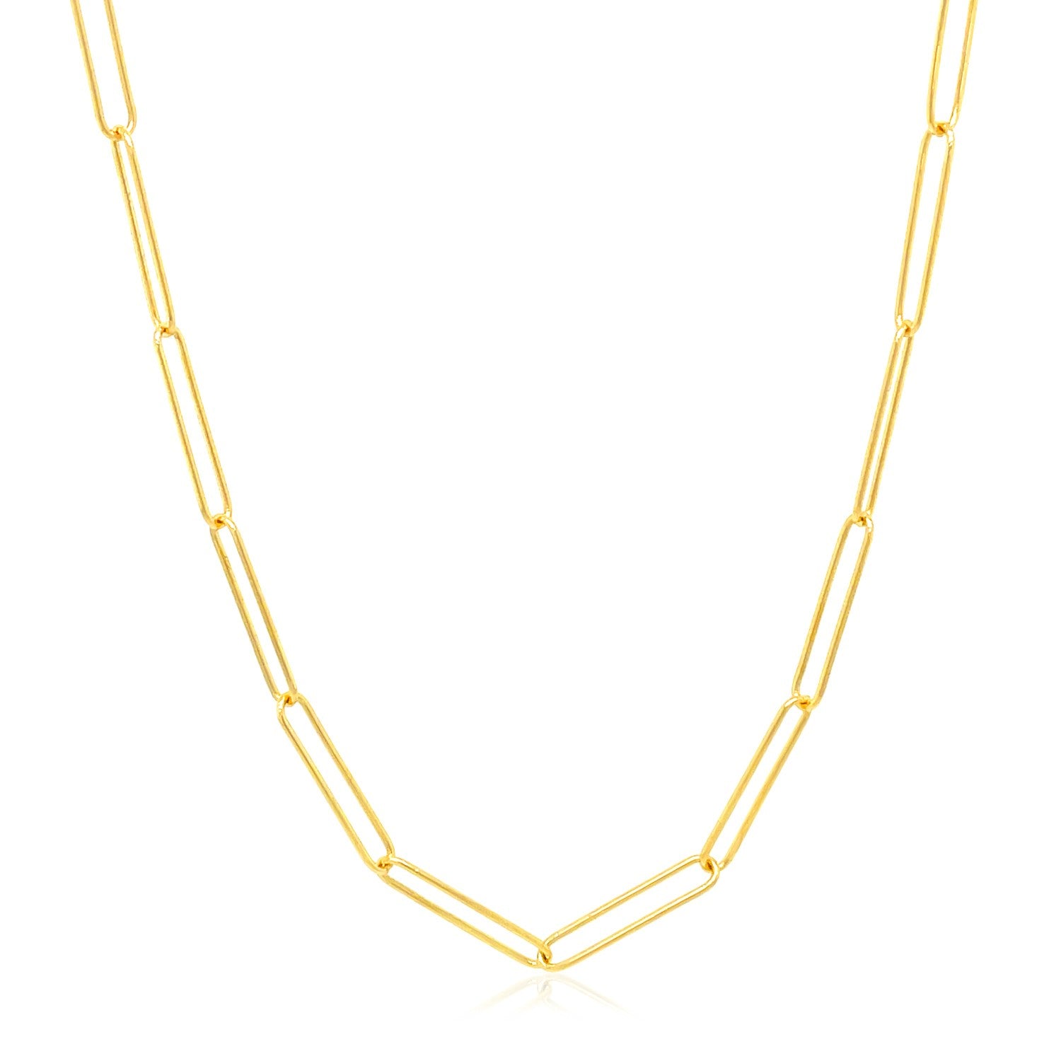 A 14k yellow gold paperclip chain with 2.7mm wide links.