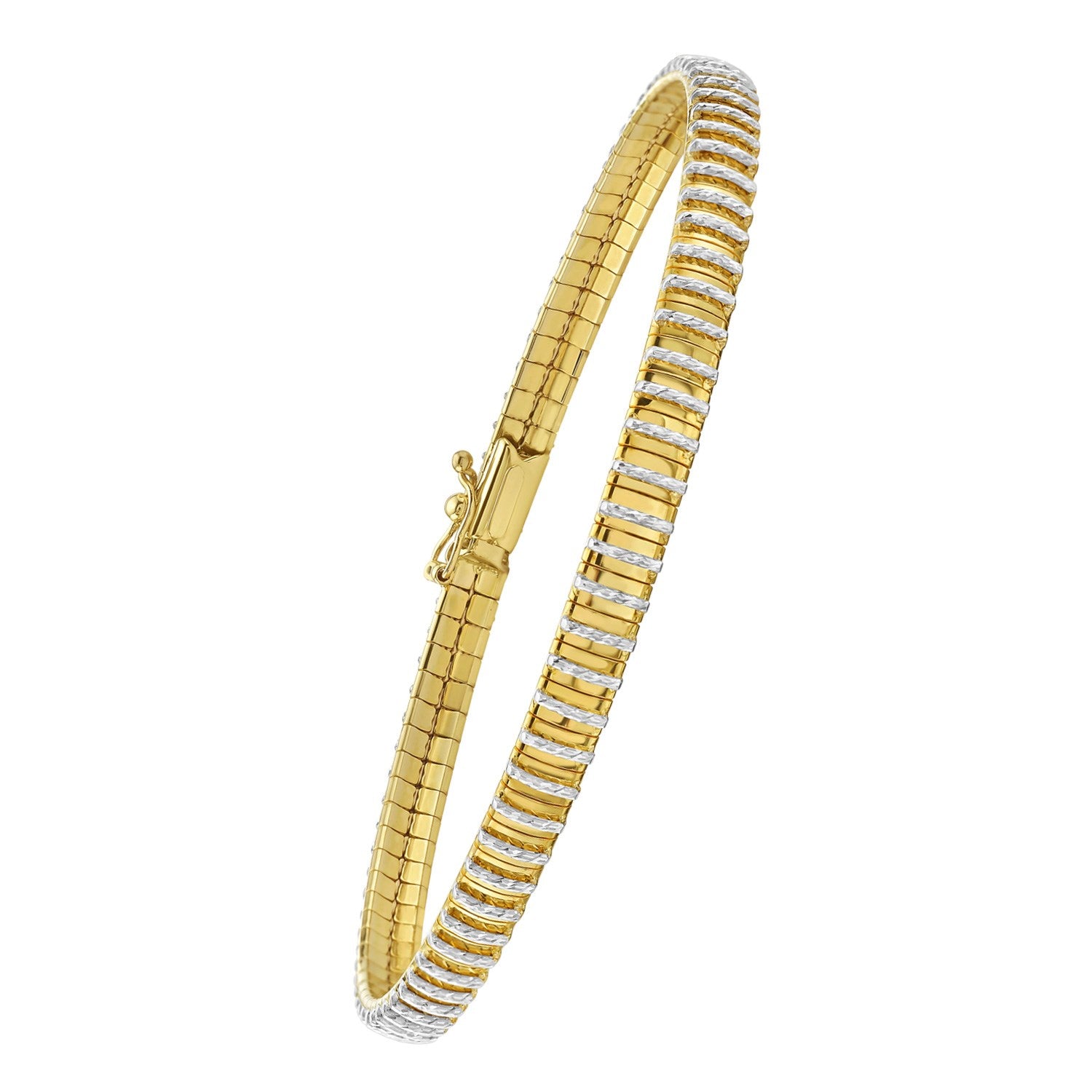 14K two-tone gold mini diamante bracelet with a box clasp.