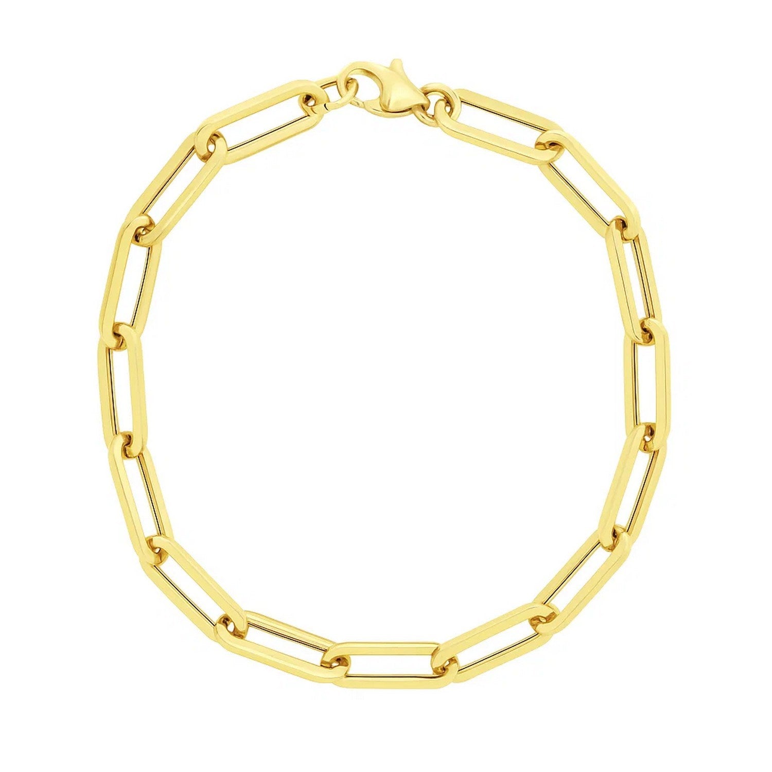 14k yellow gold extra wide paperclip chain bracelet with a lobster clasp.