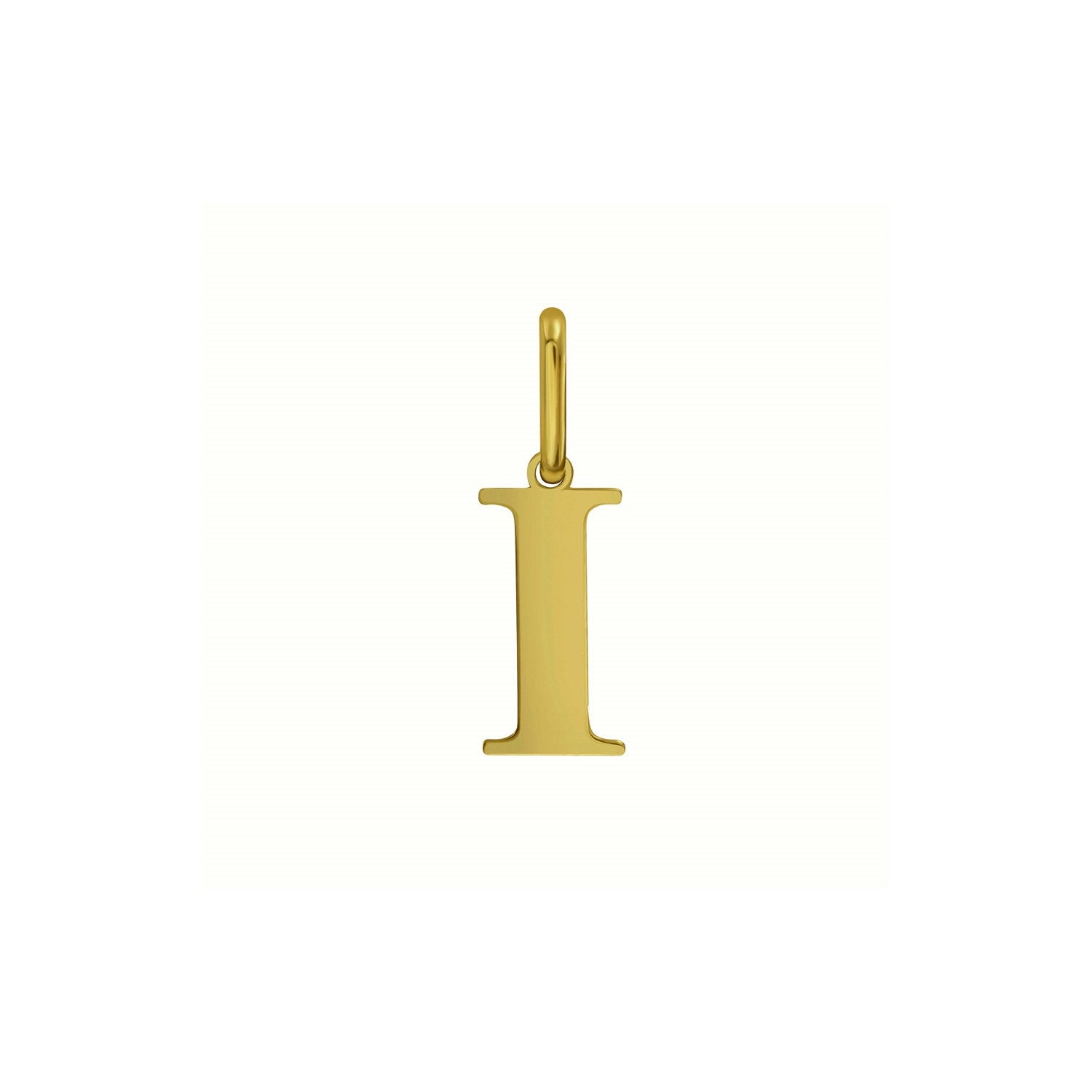 14K yellow gold initial I charm pendant with a polished finish.