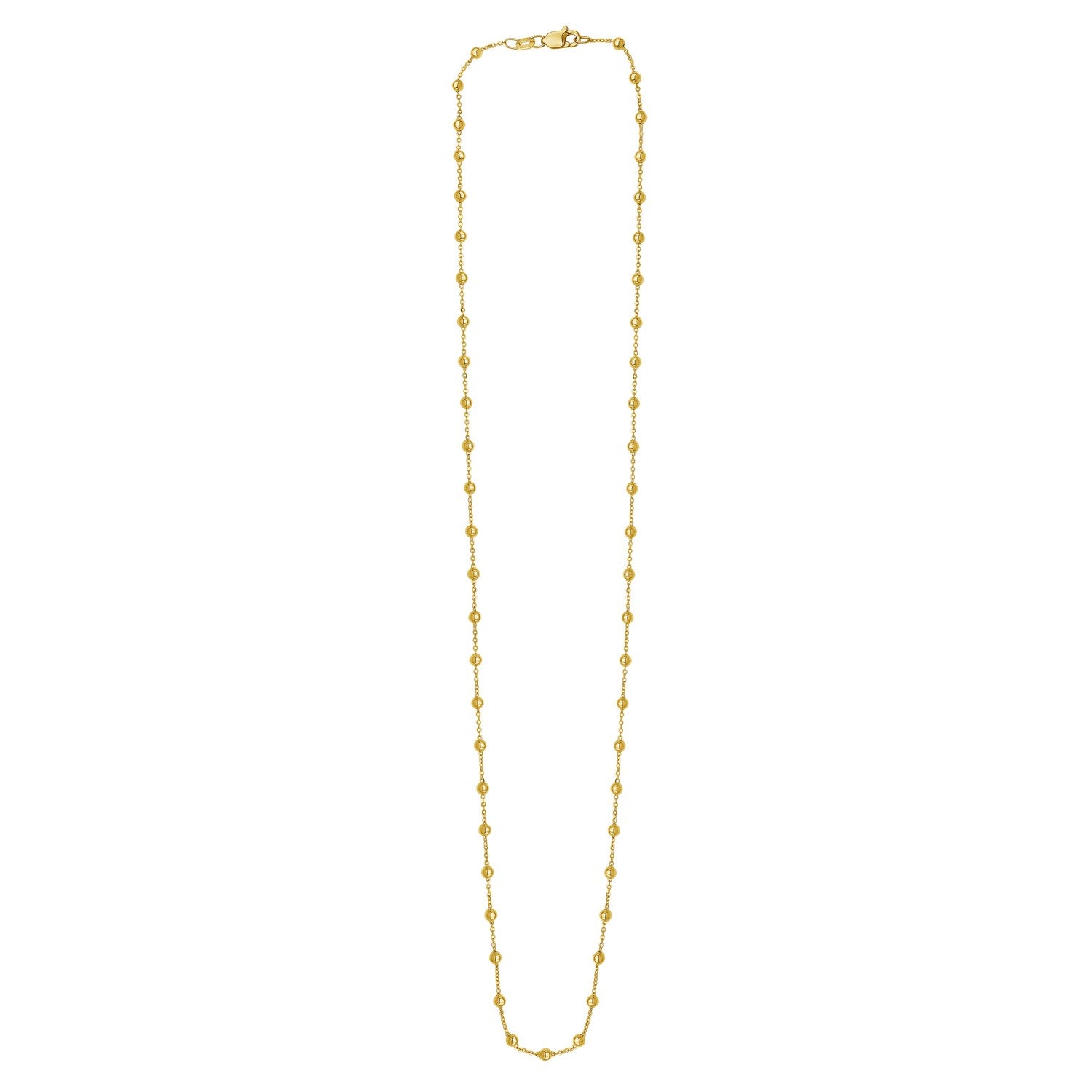A 14K yellow gold layering Saturn bead necklace with a lobster clasp.
