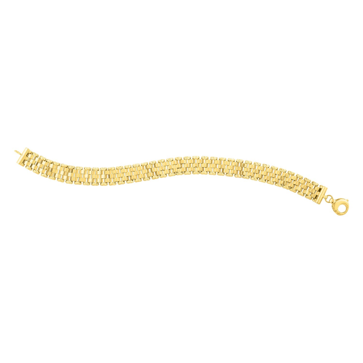 A yellow gold panther link bracelet with a lobster clasp.