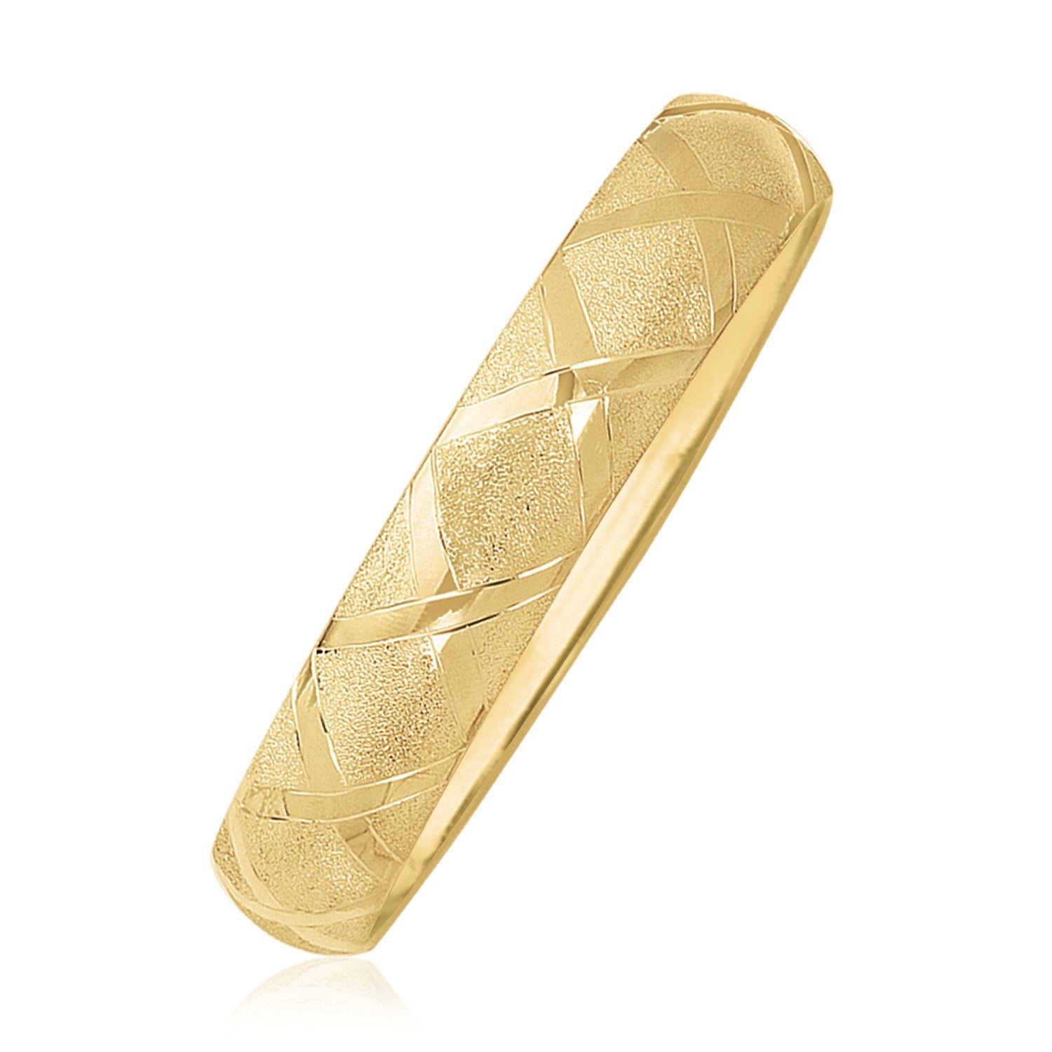 10k yellow gold bangle with a dual-textured diamond pattern.