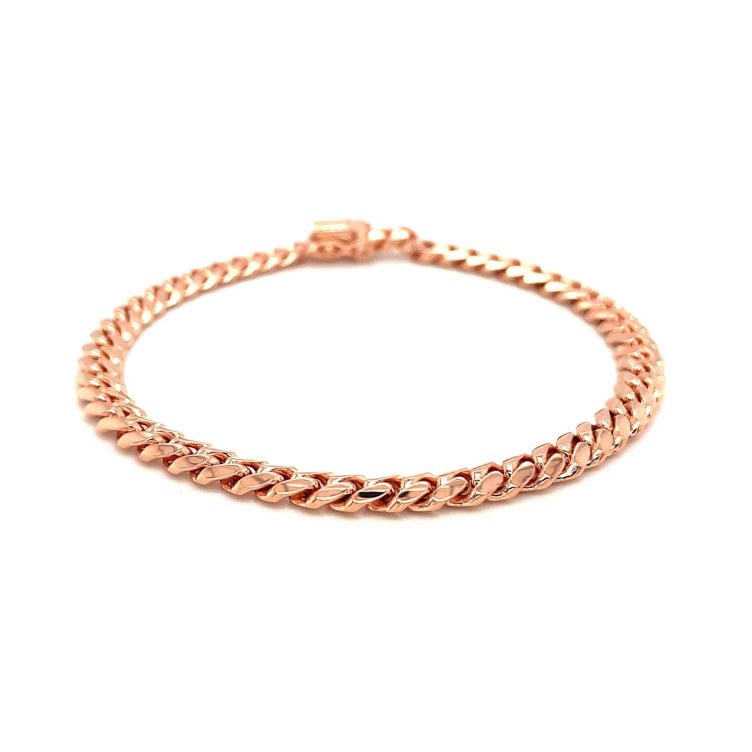 14k rose gold classic Miami Cuban solid bracelet with a box clasp.