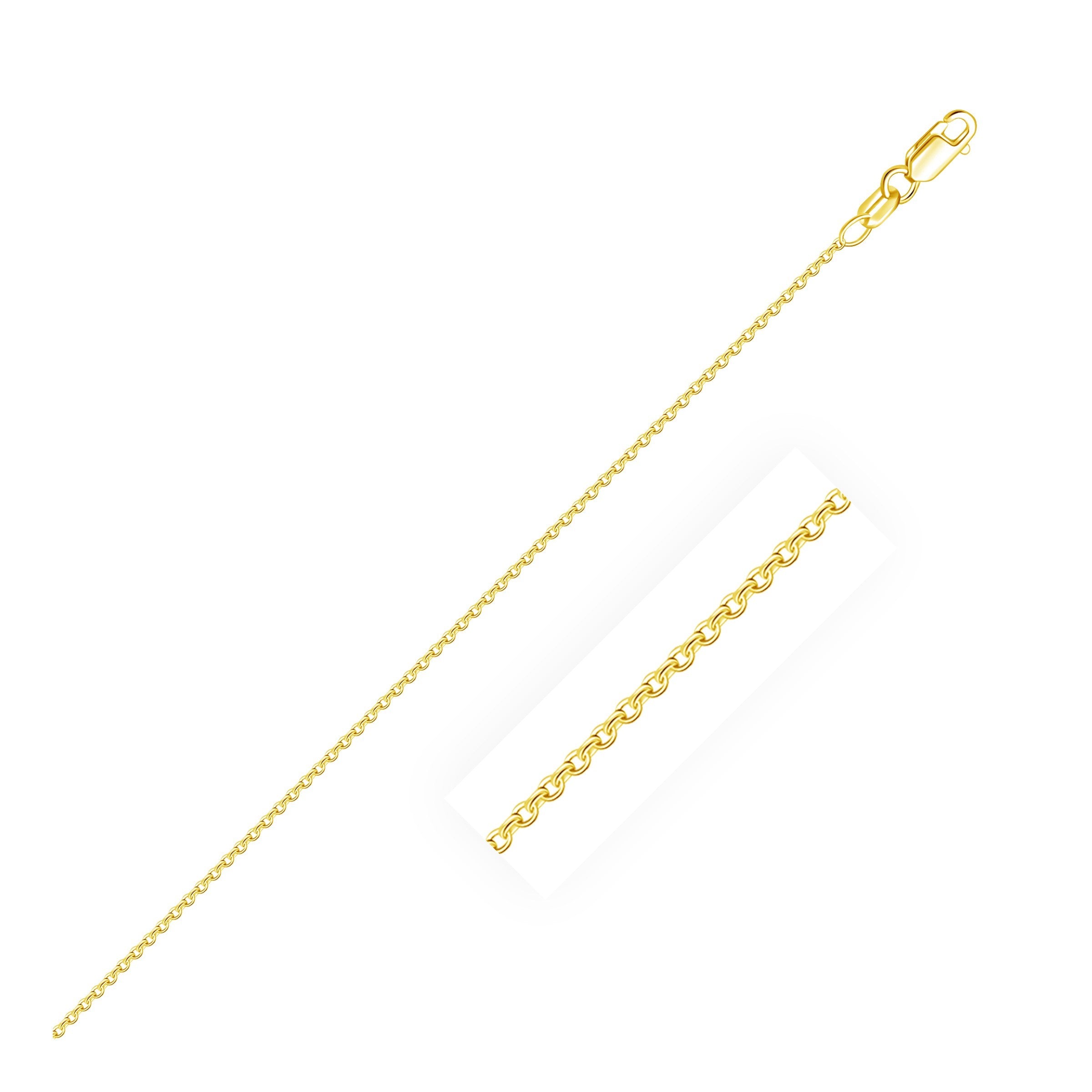 18k yellow gold round cable link chain with a lobster clasp.