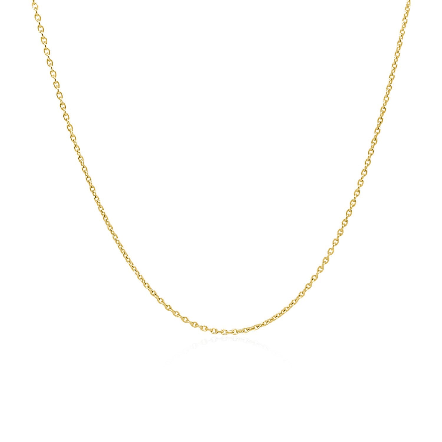 18k yellow gold round cable link chain, 0.97 mm wide, on a white background.