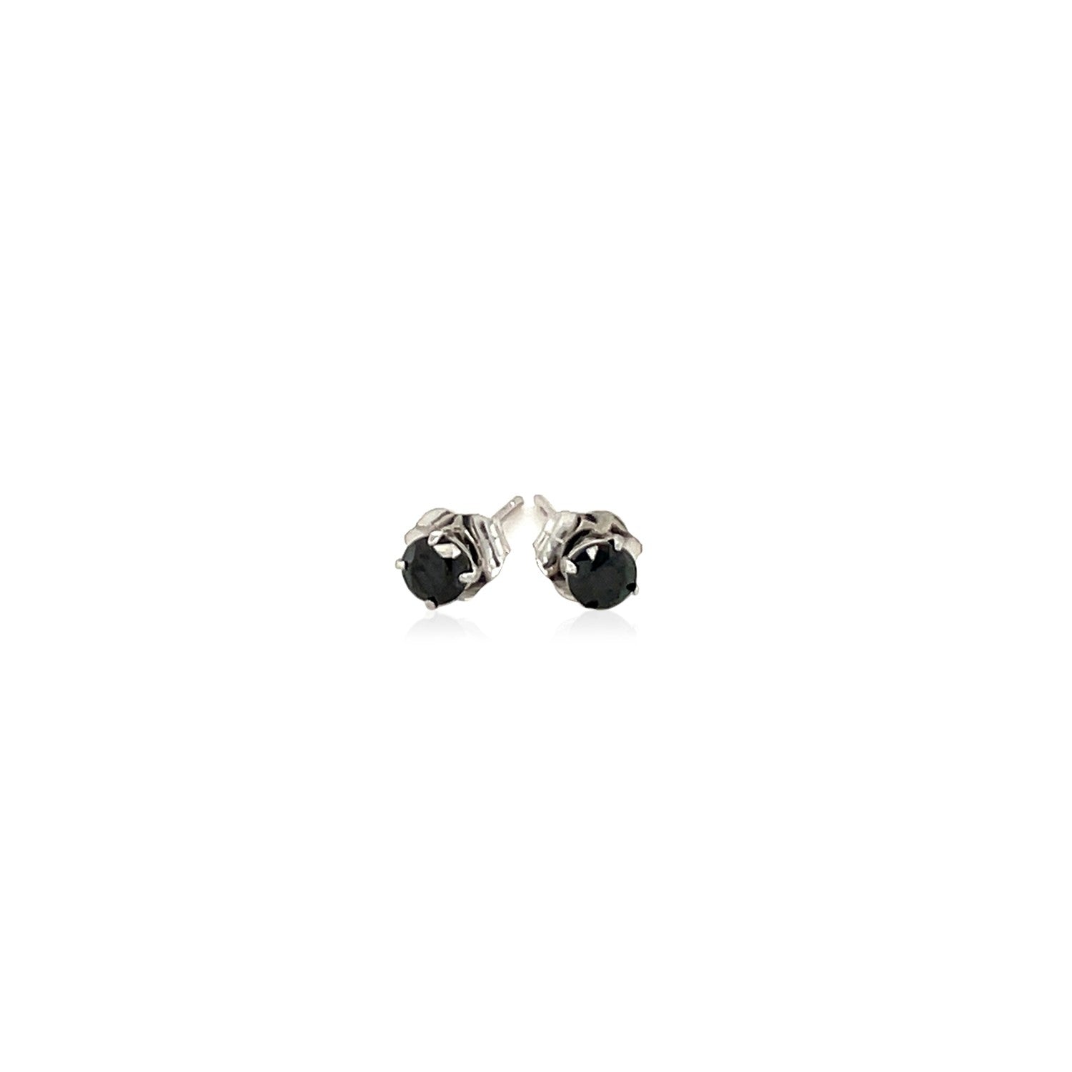 14k white gold stud earrings with 3mm faceted black cubic zirconia.