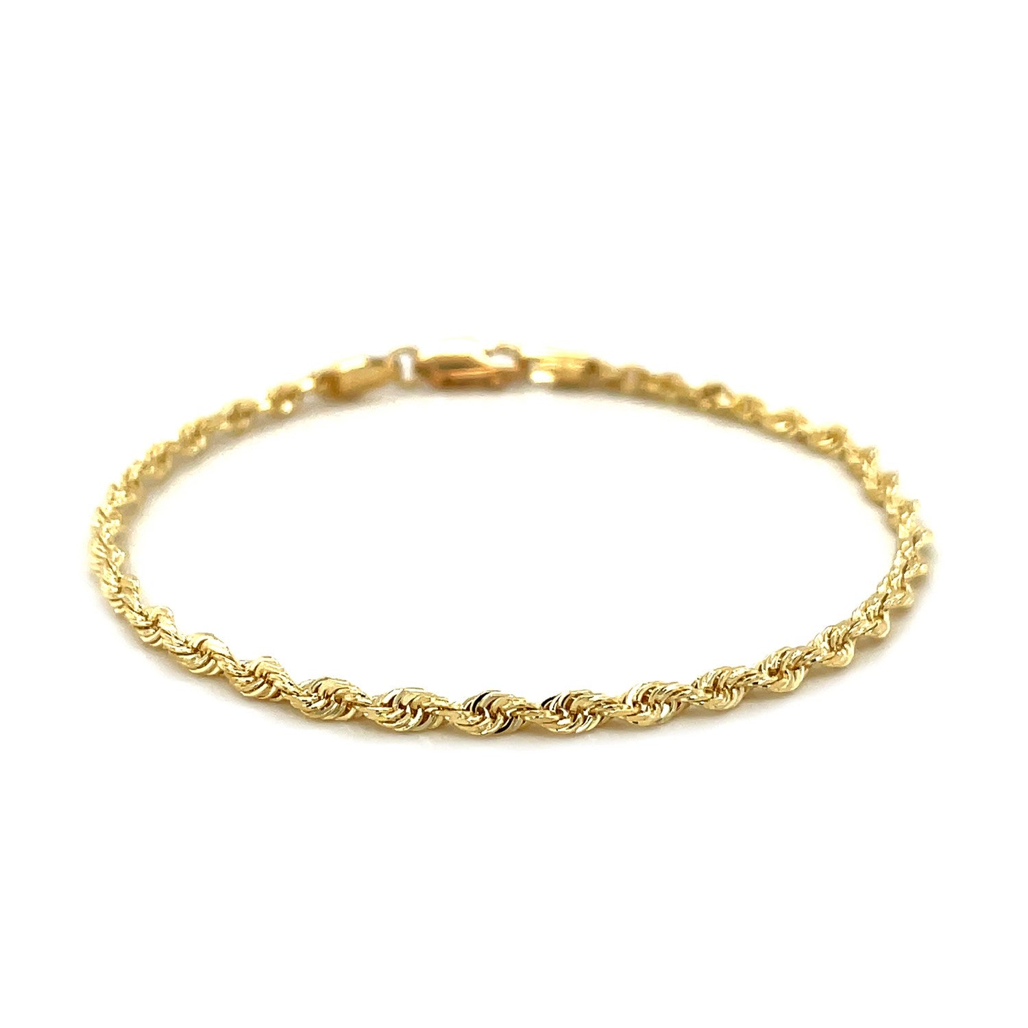 A 10k yellow gold solid diamond cut rope bracelet with a lobster clasp.