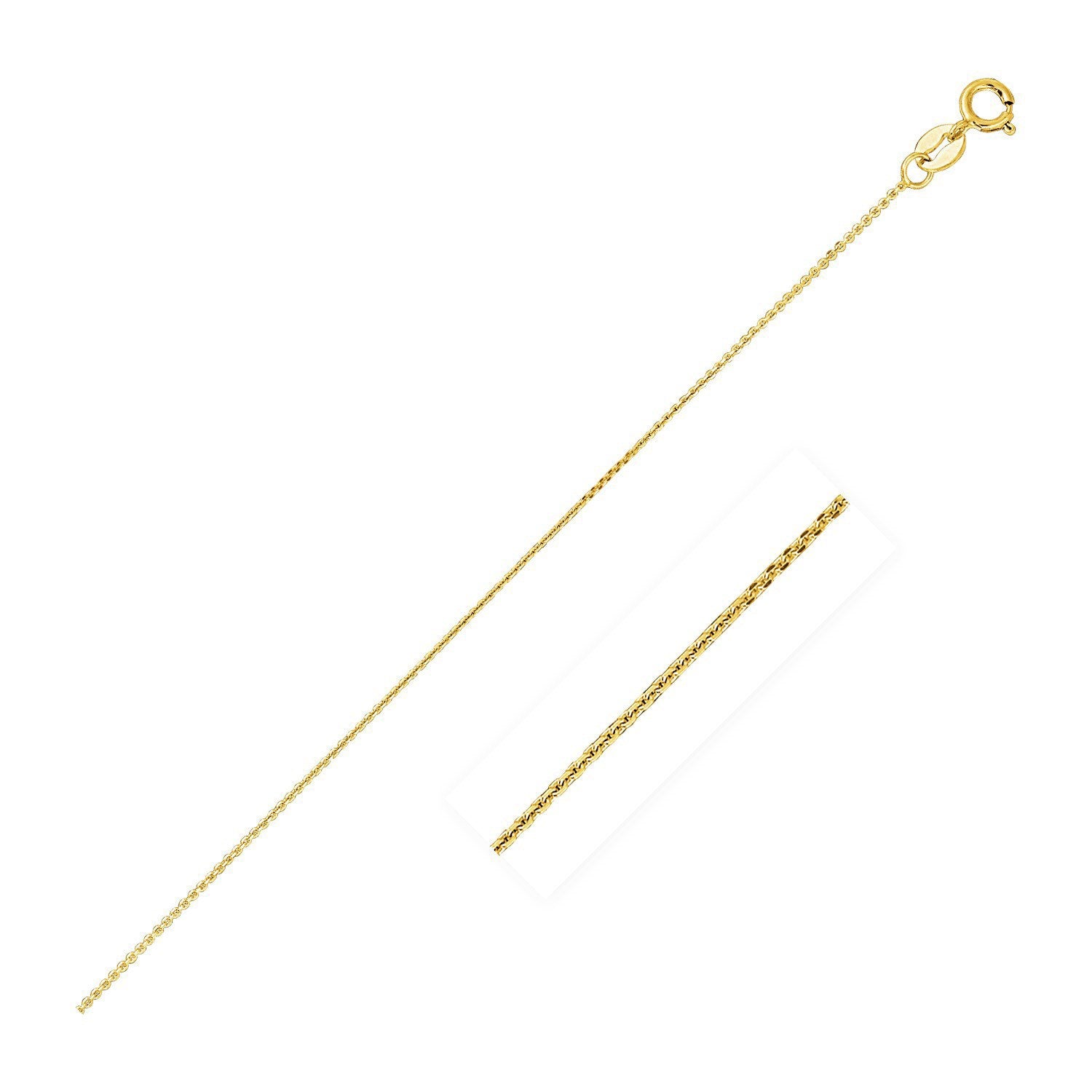 14k yellow gold diamond-cut cable link chain with a spring ring clasp.