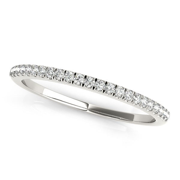 14k white gold classic pave set diamond wedding band with 23 round diamonds.