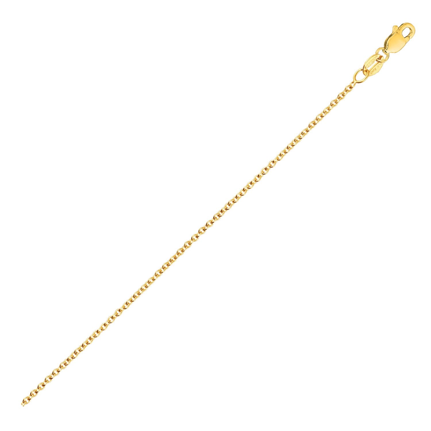 14k yellow gold round cable link chain with a lobster clasp.