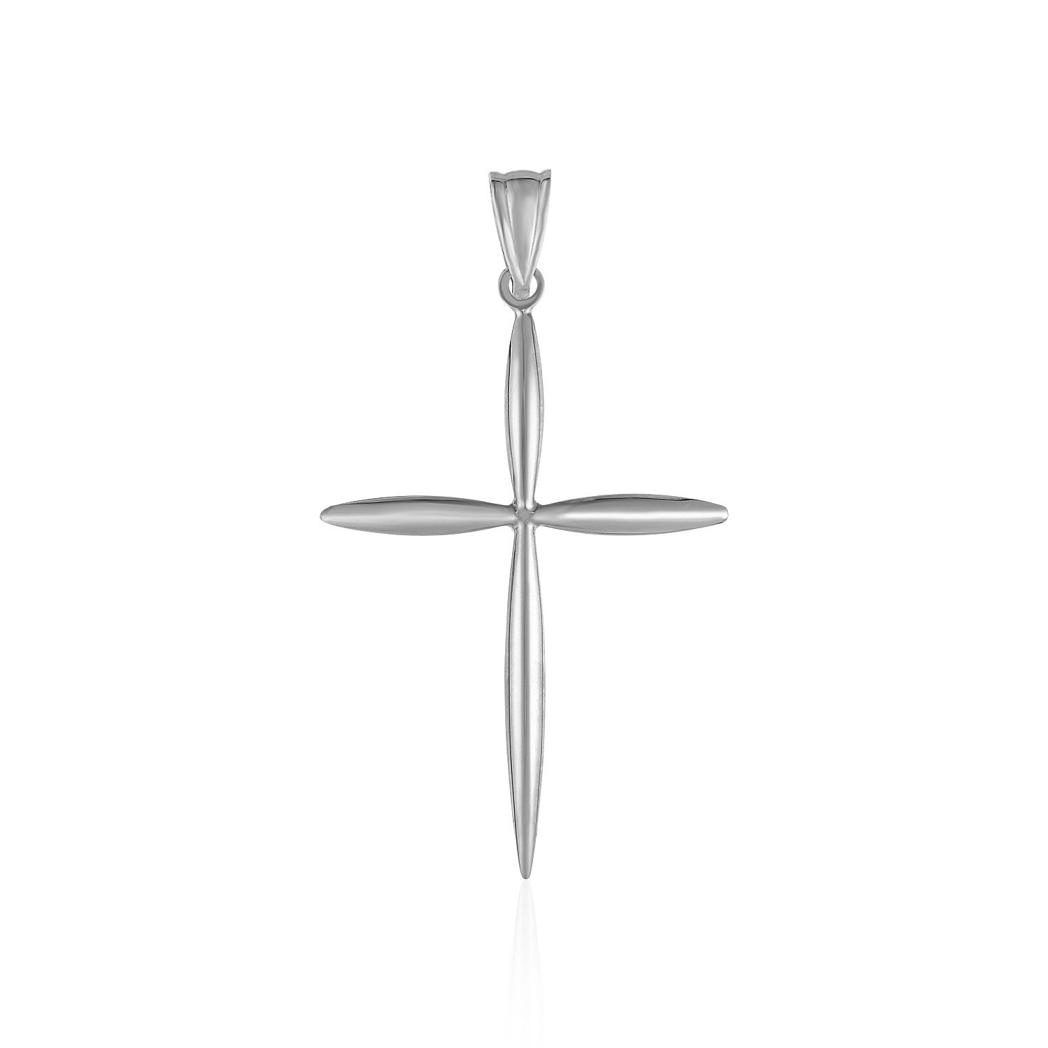 14k white gold rounded and pointed cross pendant.