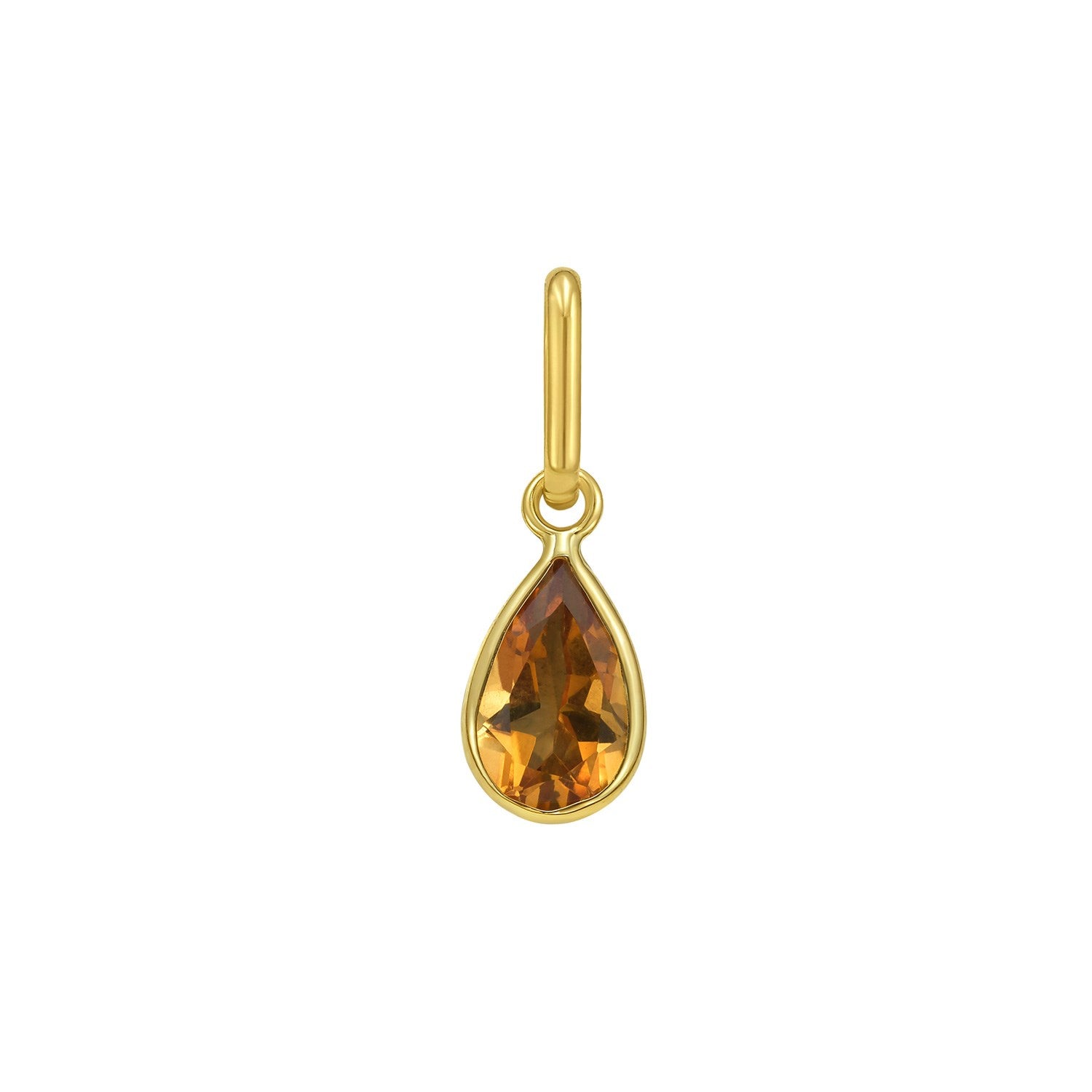 14K yellow gold charm with a pear-shaped citrine in a bezel setting.