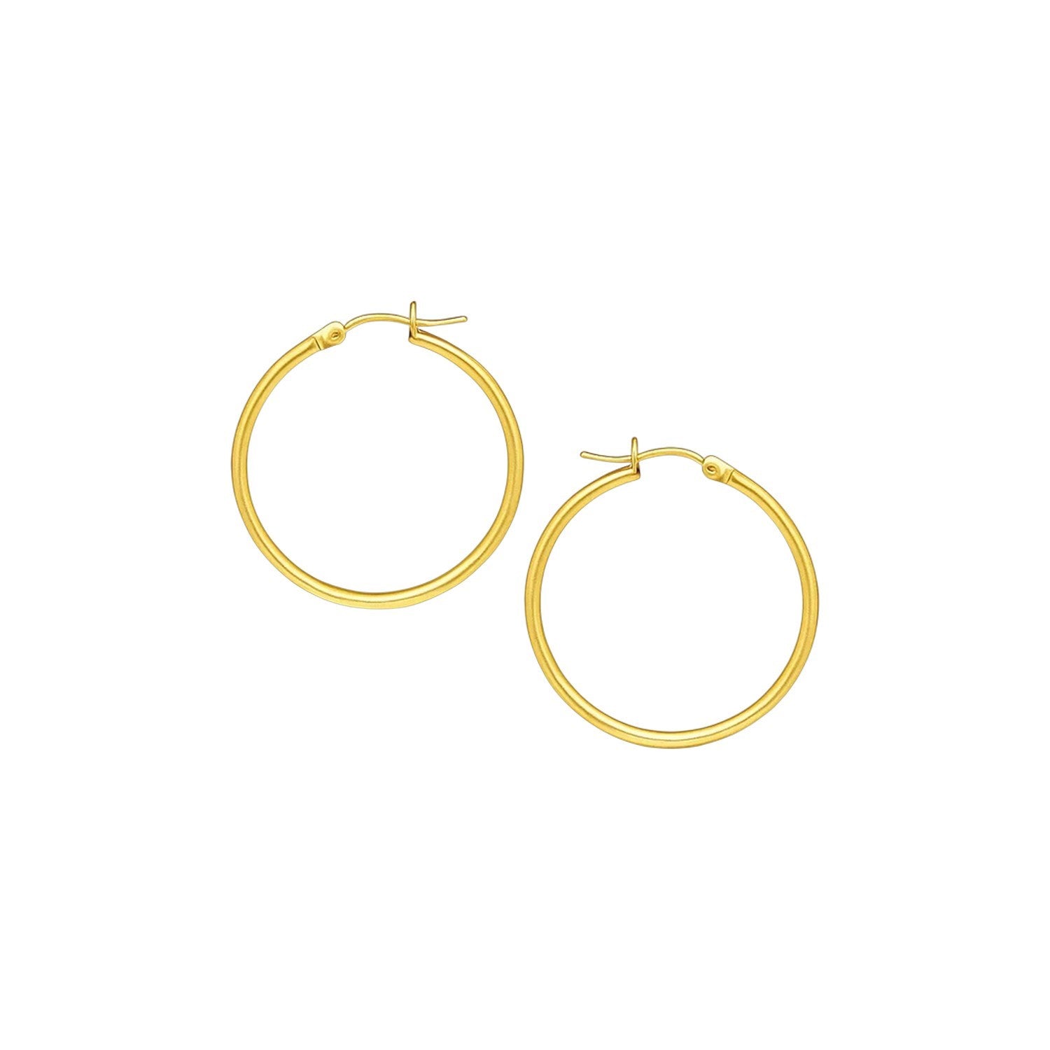 Pair of polished 10k yellow gold hoop earrings with snap lock backings.