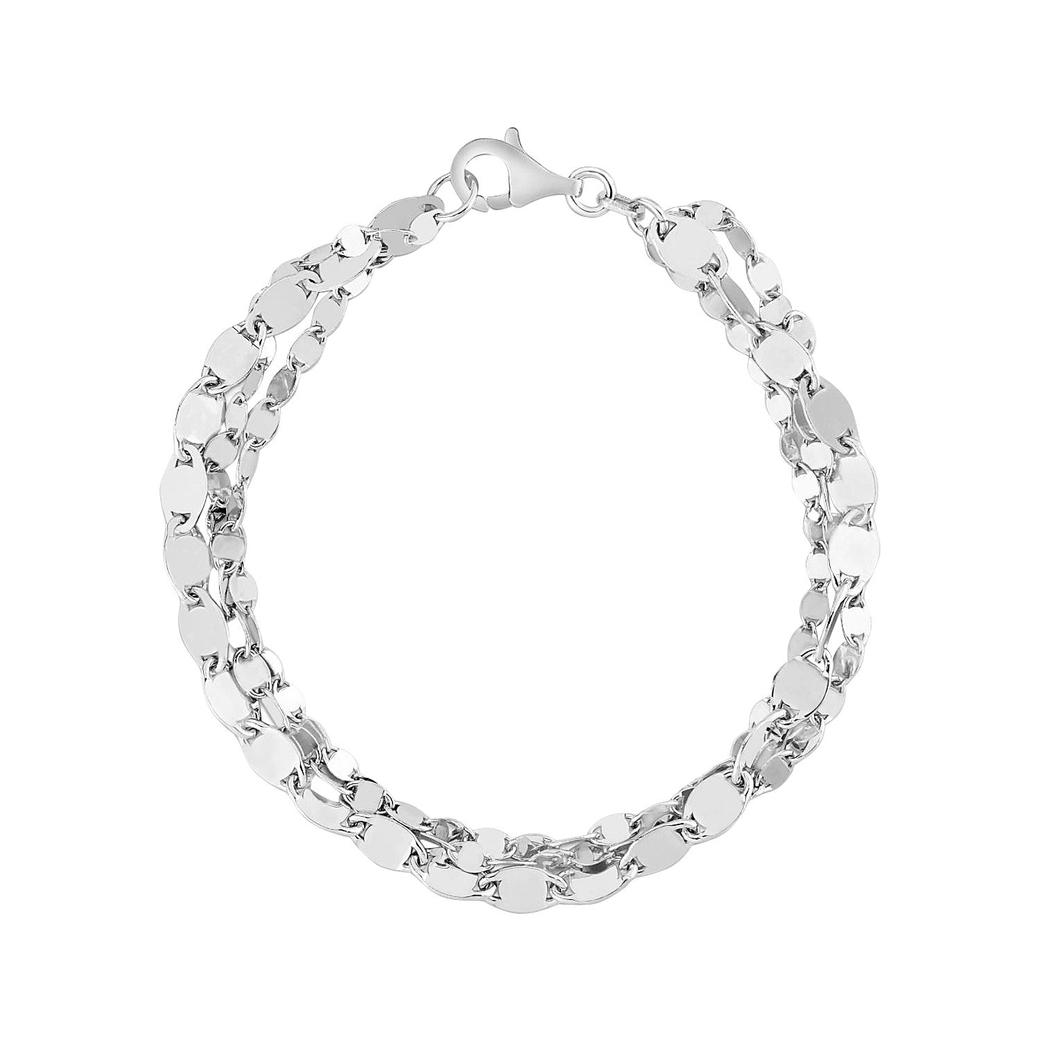 Sterling silver three-strand marina link bracelet with a lobster clasp.