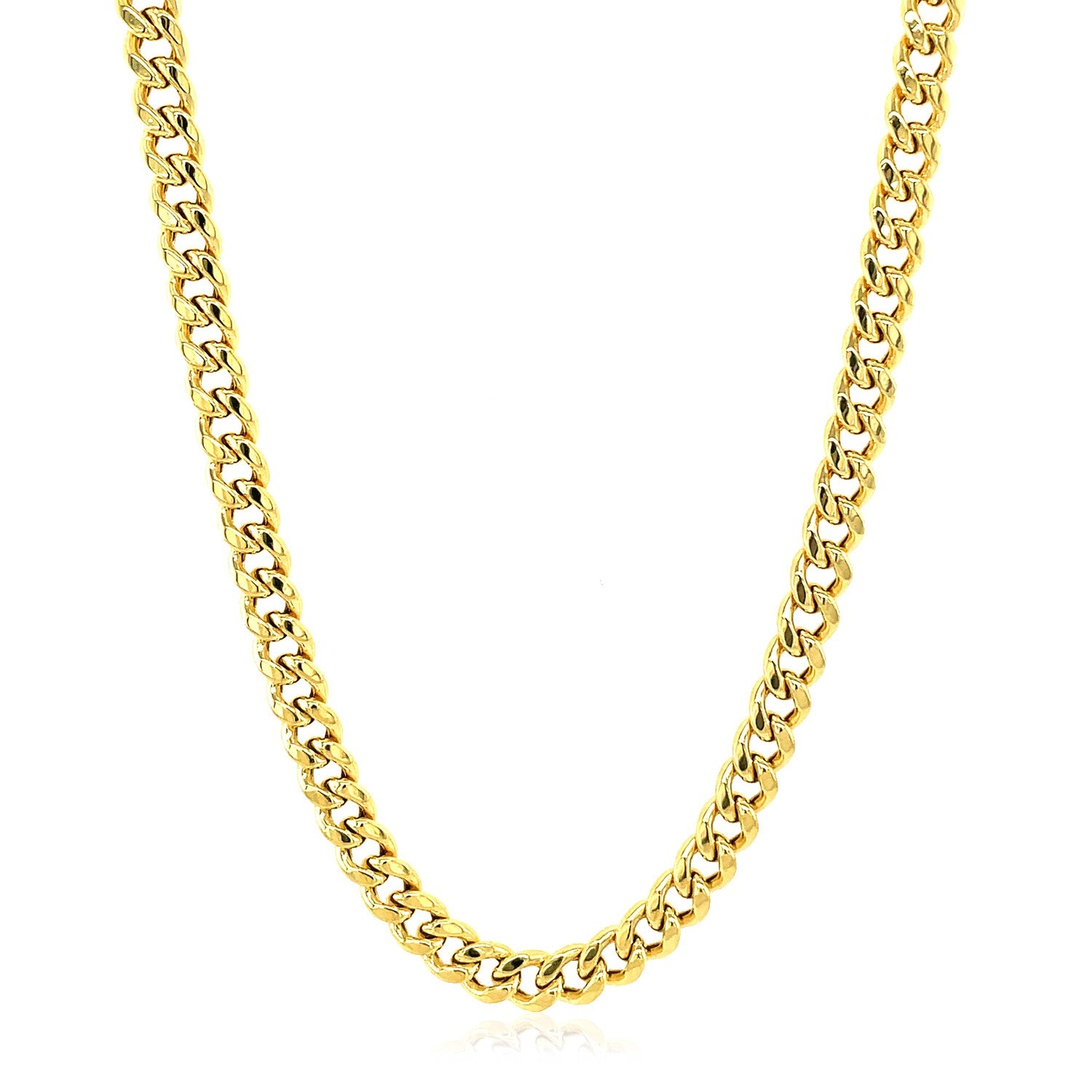 A 14k yellow gold semi-solid Miami Cuban chain, 4.50 mm wide, with a box clasp.