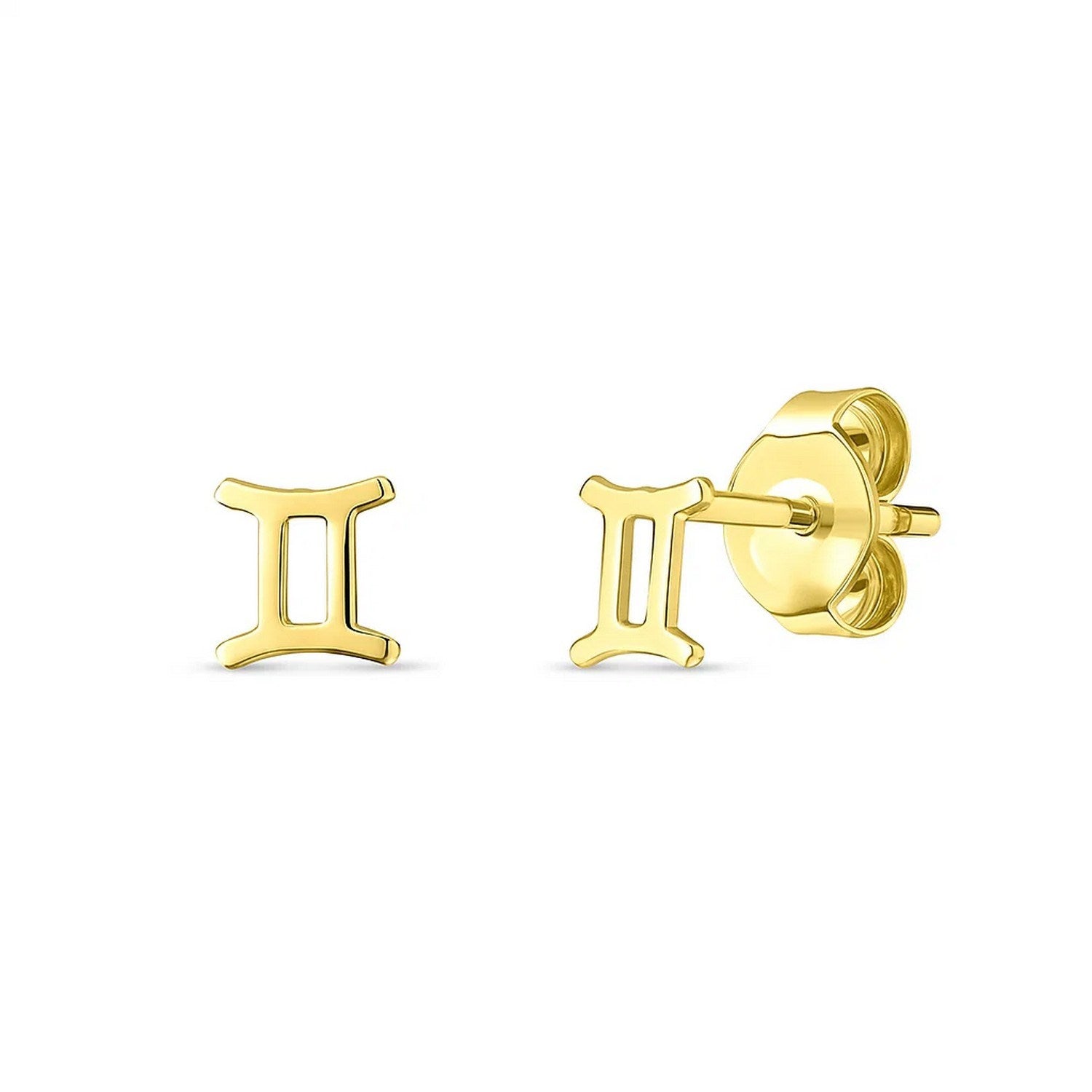 A pair of 14K yellow gold Gemini stud earrings with push backs.