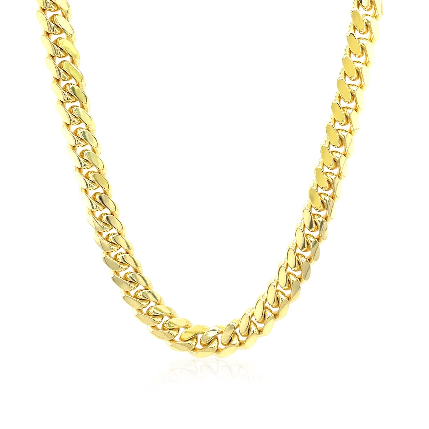 A 14k yellow gold classic Miami Cuban solid chain, 6.10 mm wide.