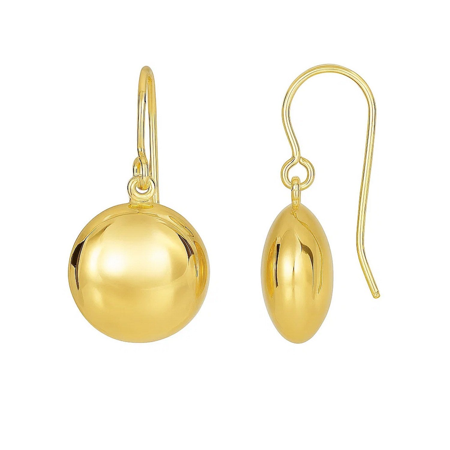 14k yellow gold puffed circle and oval drop earrings with French wires.