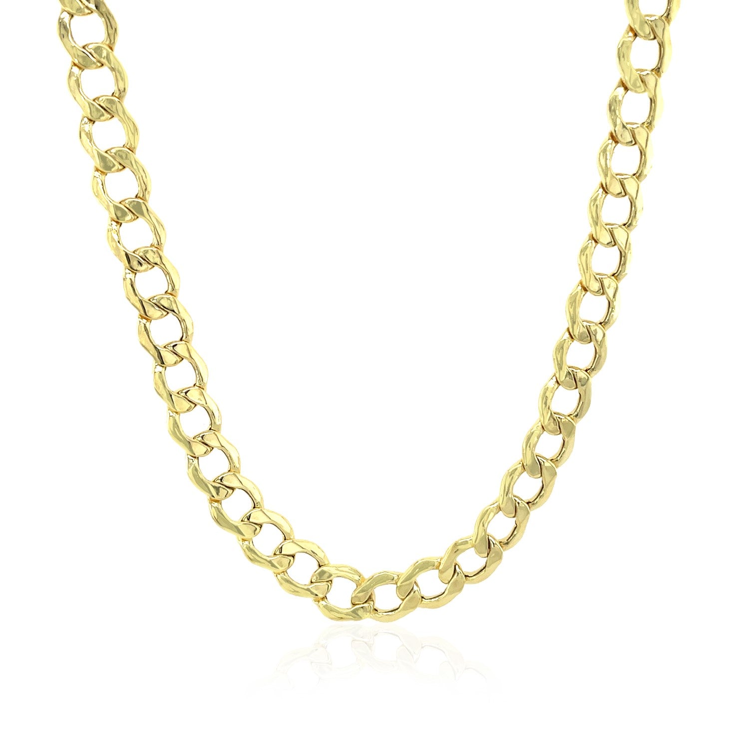 A 10k yellow gold curb chain with a lobster clasp.