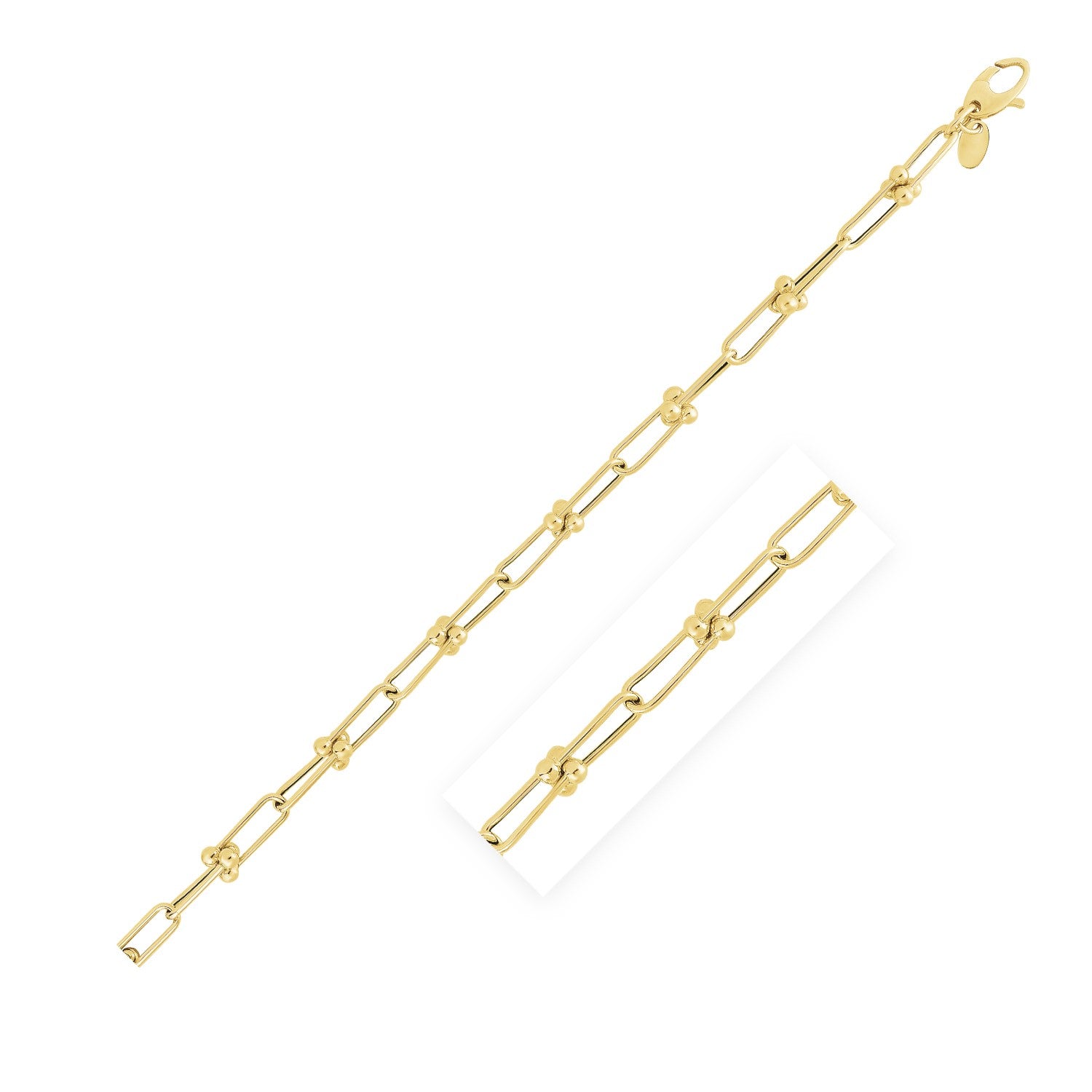 14k yellow gold high polish Jax link chain bracelet with a lobster clasp.