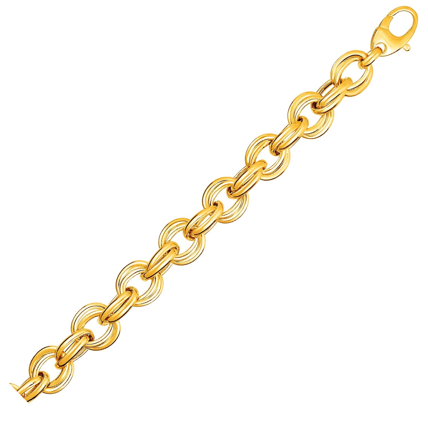 A 14k yellow gold twisted double link bracelet with a lobster clasp.