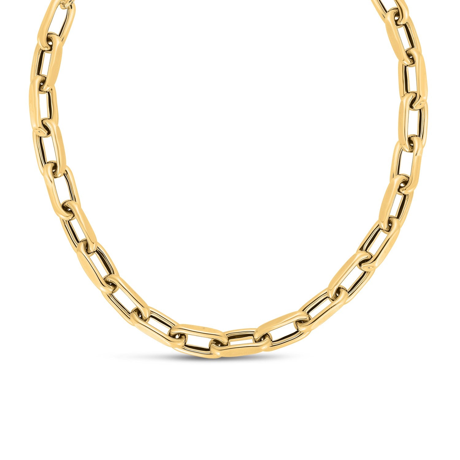 A polished 14k yellow gold French cable link necklace.