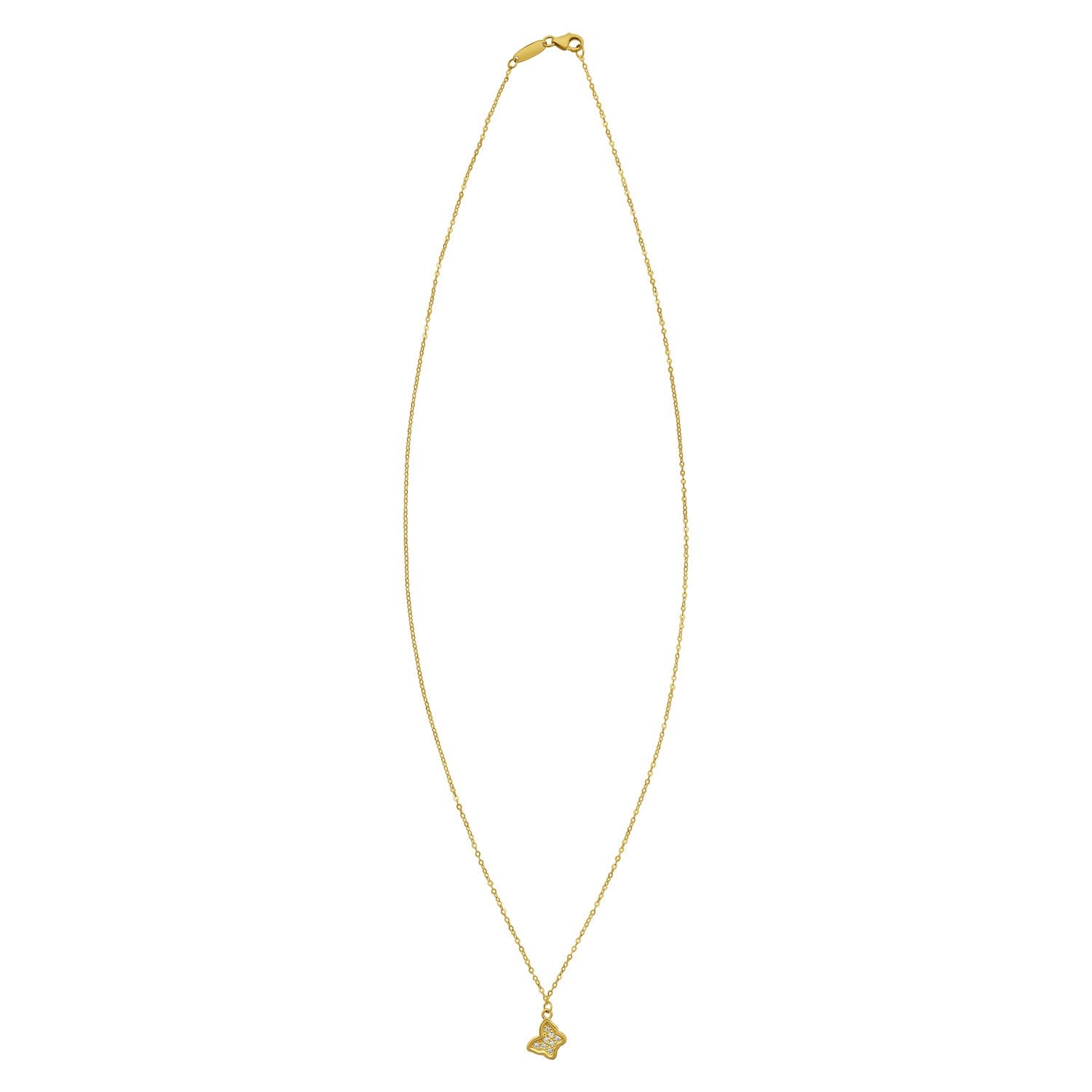 A delicate 14K yellow gold rope chain necklace with a small butterfly pendant.