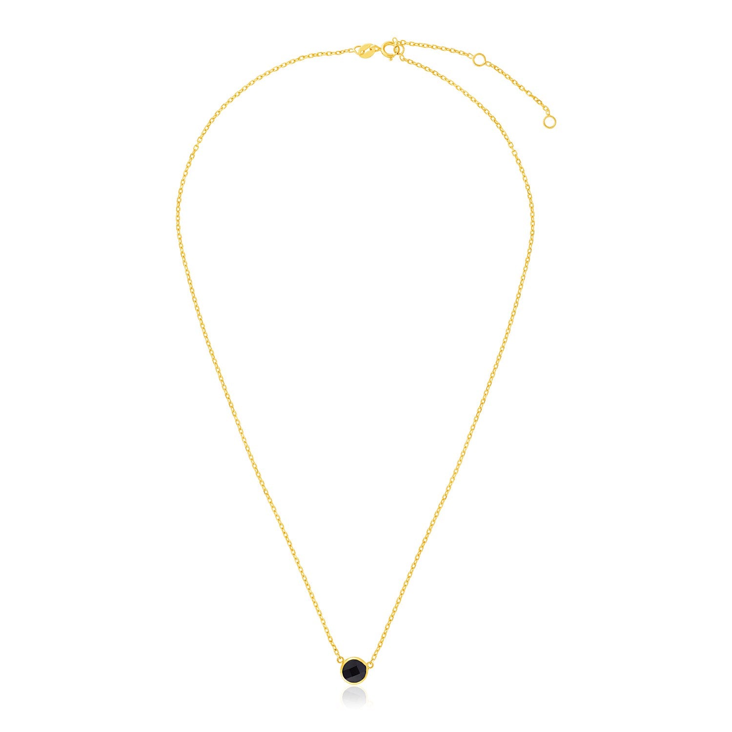 14k yellow gold 17-inch necklace with a round black onyx pendant.