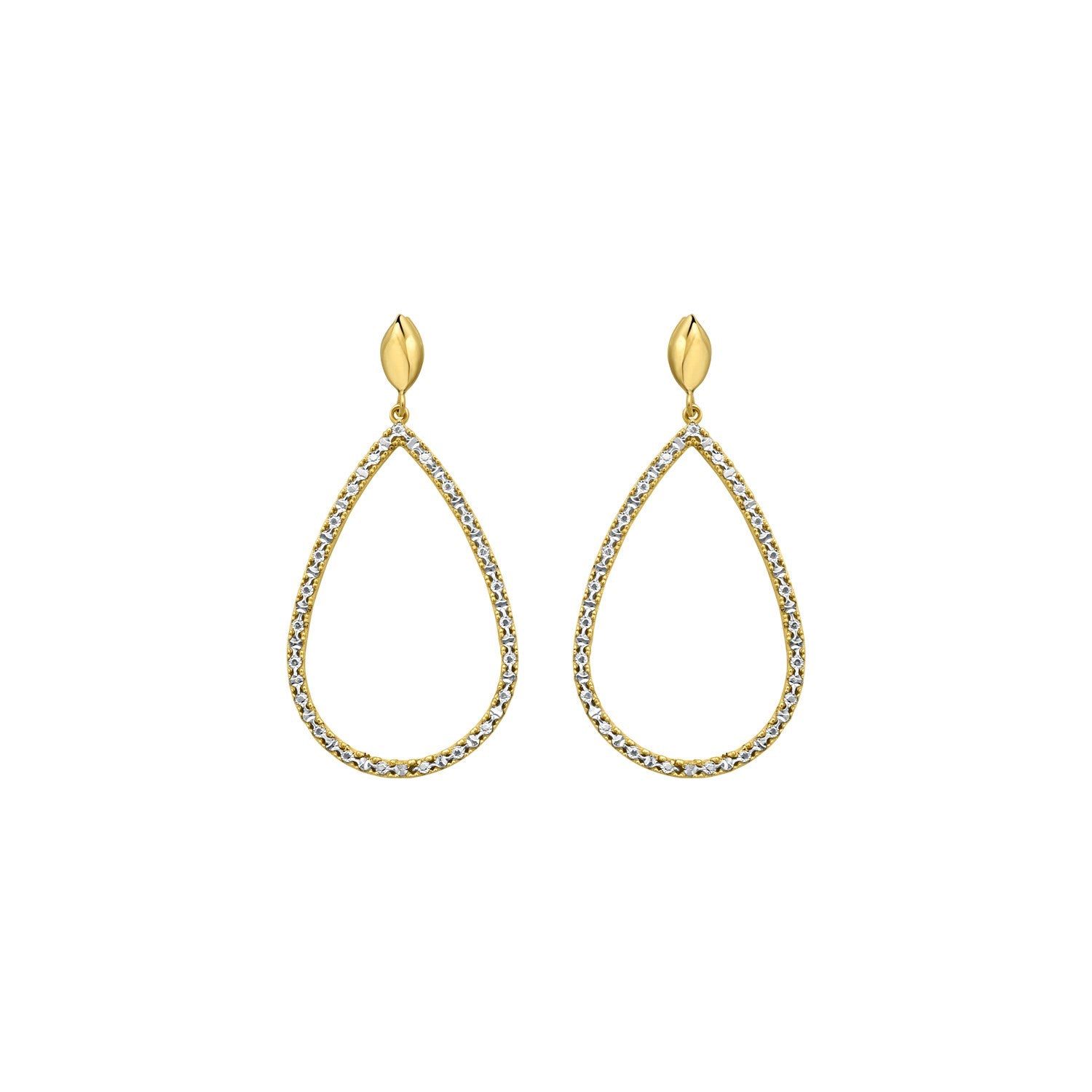 14K two-tone gold Diamon'Oro marquise earrings with a polished finish.