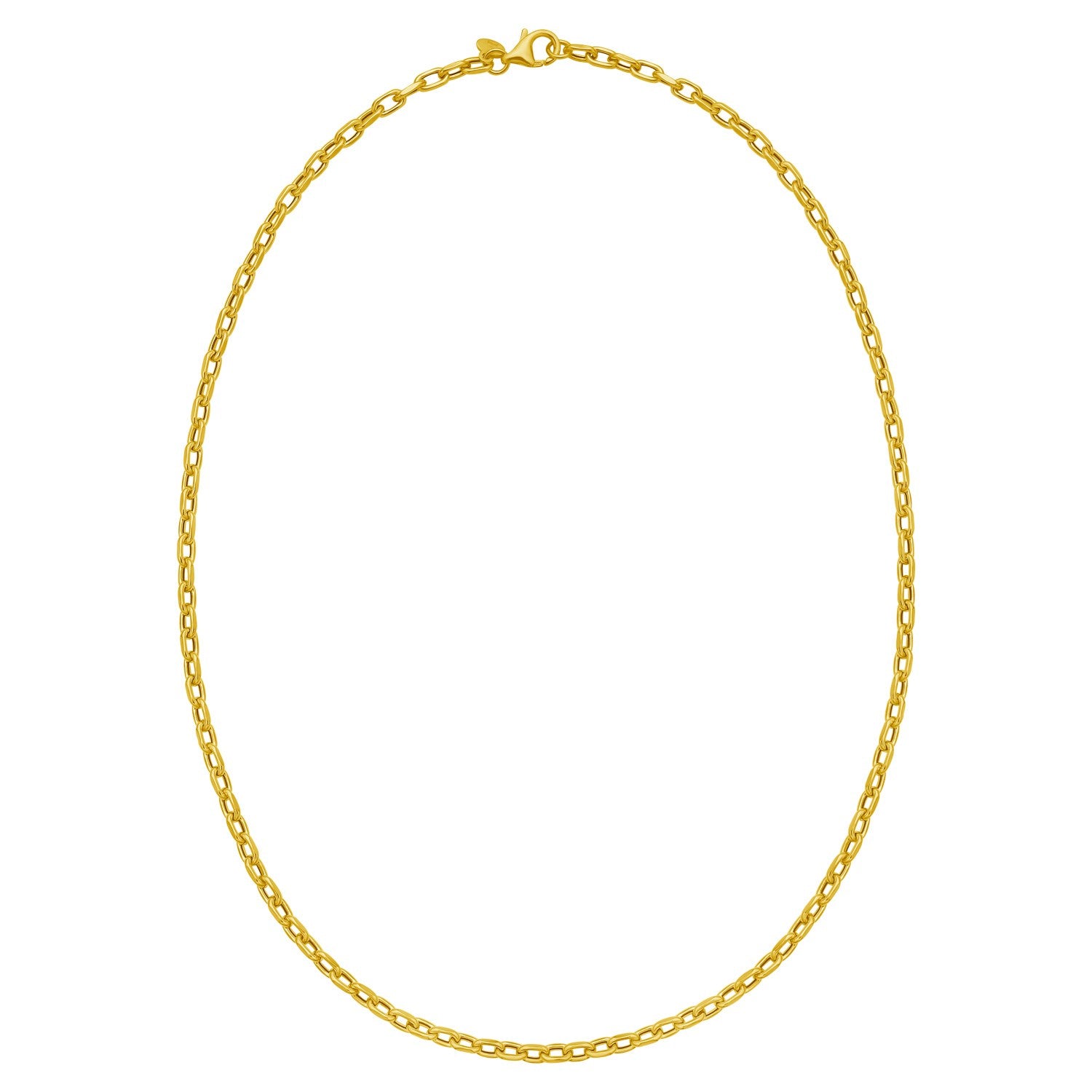 14K yellow gold charm link cable chain necklace with a lobster clasp.