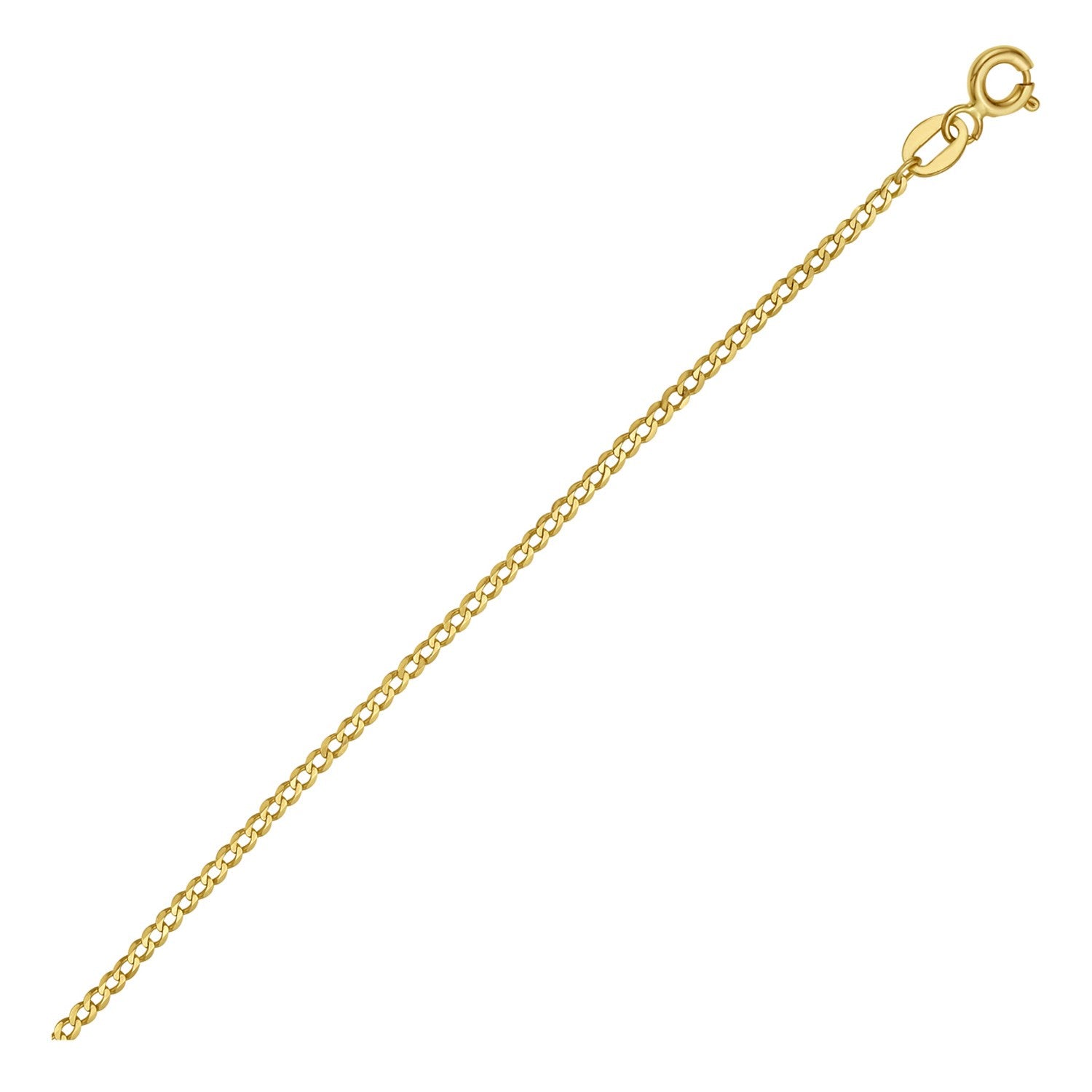 14k yellow gold solid curb chain with a spring ring clasp.